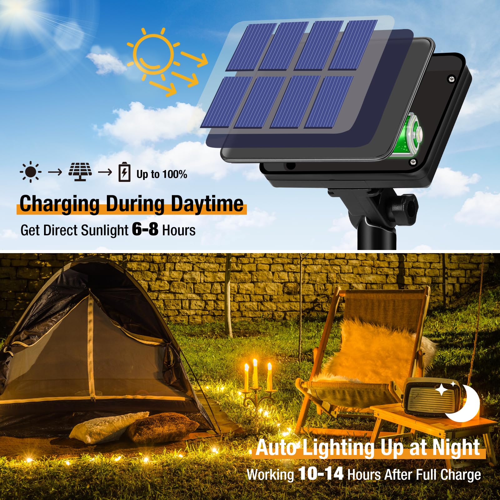 4 Pack Solar String Lights Outdoor - 320LED 132FT Solar Fairy Lights Waterproof 8 Modes, Copper Wire Solar Powered Twinkle Lights for Outside Tree Garden Christmas Wedding Party Decor (Warm White) - Image 7