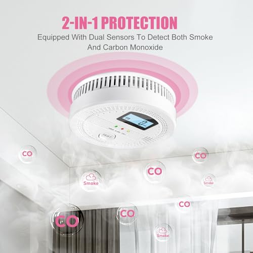 4 Packs Smoke and Carbon Monoxide Detectors, 2 in 1 CO & Smoke Fire Alarm for Home,Smoke Combination CO Alarm with LCD Display,Replaceable Battery Operated, Easy to Install - Image 7