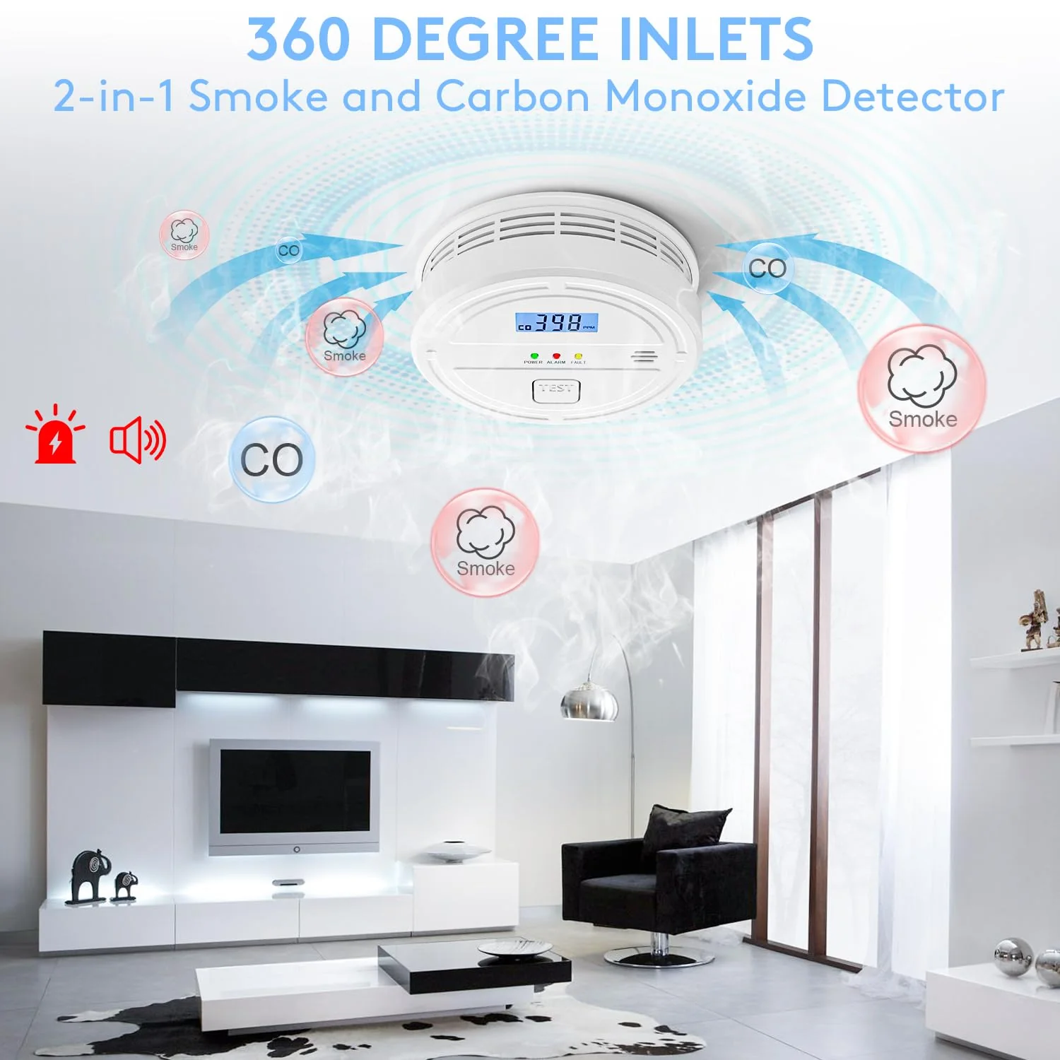 4 Packs Smoke & Carbon Monoxide Detector Battery Operated,2-in-1 Smoke Detector Carbon Monoxide Detector Combo,Smoke Alarm with Digital Display for Home - Image 3