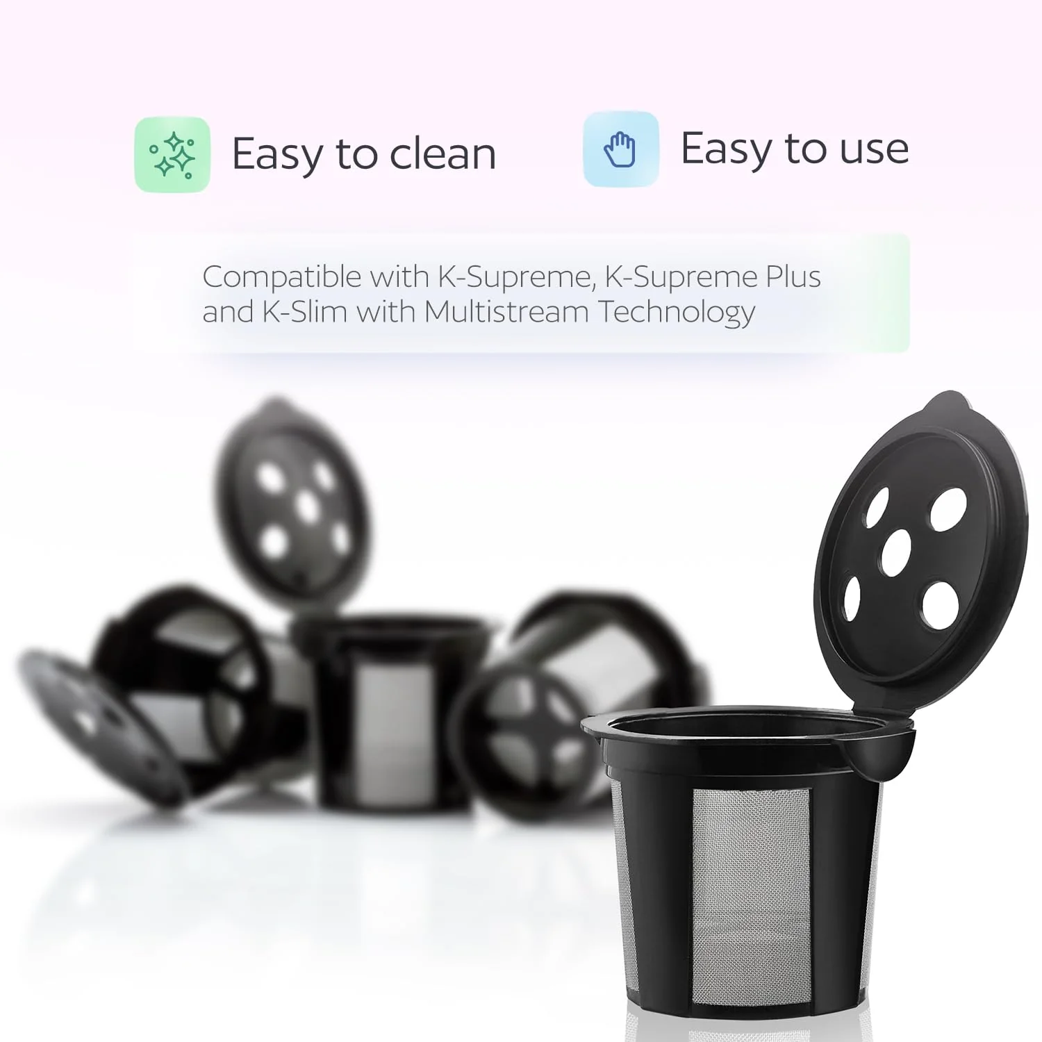 4 Reusable K Cups for Keurig K Supreme, K Supreme Plus, K Slim with Multistream Technology, K-Duo Hot & Iced Single Serve (Gen 2) - 4 Black Refillable Kcups Coffee Filters for Keurig Coffee Makers - Image 5