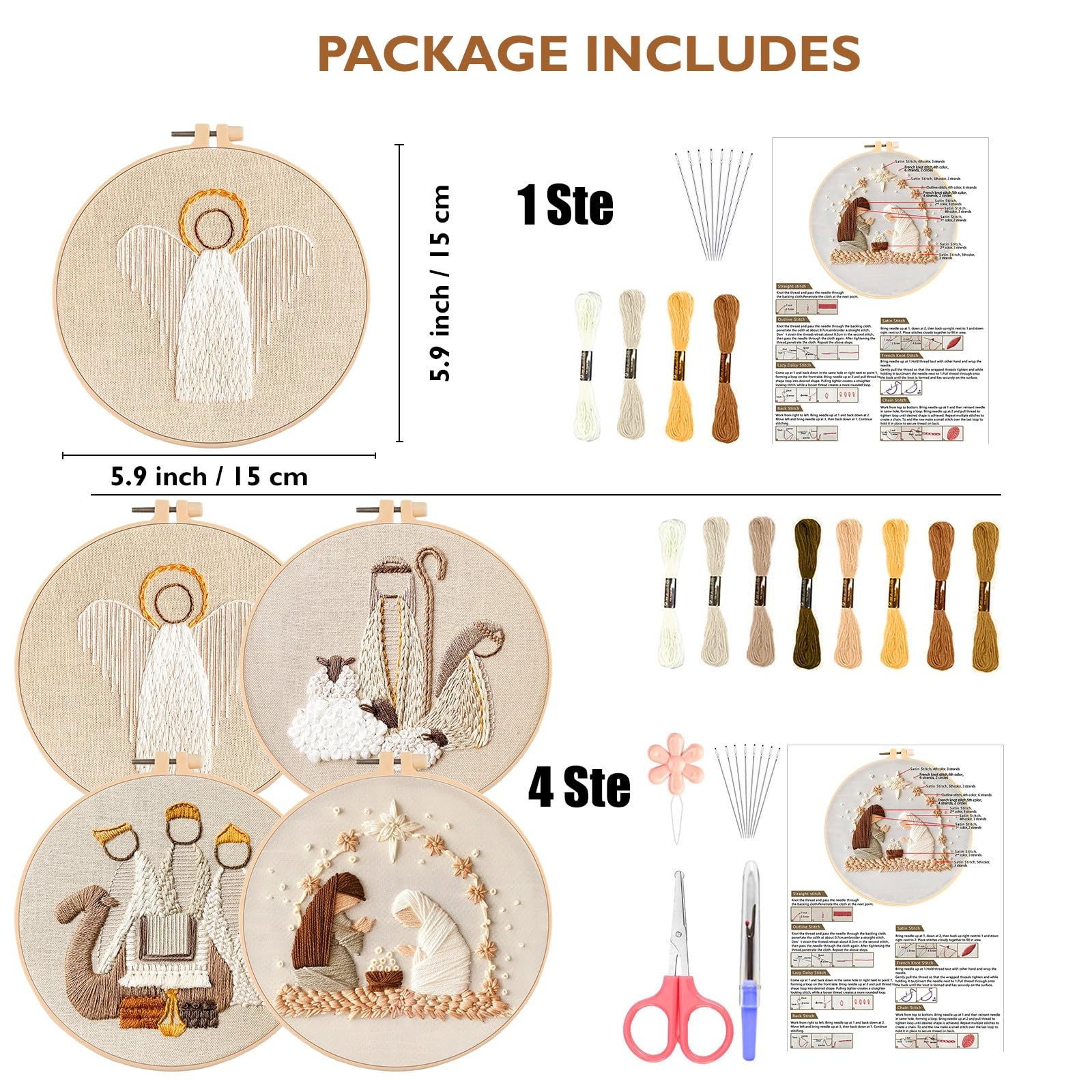 4 Set Nativity Scene Embroidery kit, Christmas Cross Stitch Kits, Beginner Embroidery Kit for Adults, DIY Embroidery Kit for Decor Home Room(Christmas Embroidery C 4 Set) - Image 2
