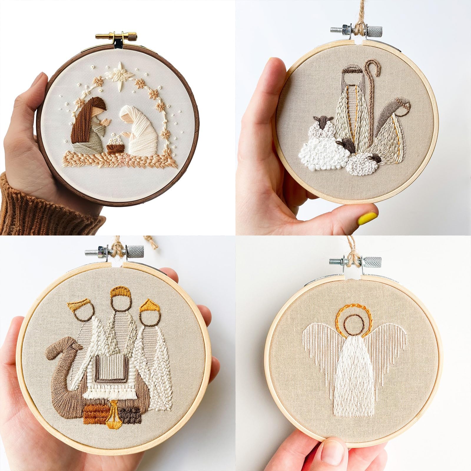4 Set Nativity Scene Embroidery kit, Christmas Cross Stitch Kits, Beginner Embroidery Kit for Adults, DIY Embroidery Kit for Decor Home Room(Christmas Embroidery C 4 Set) - Image 4