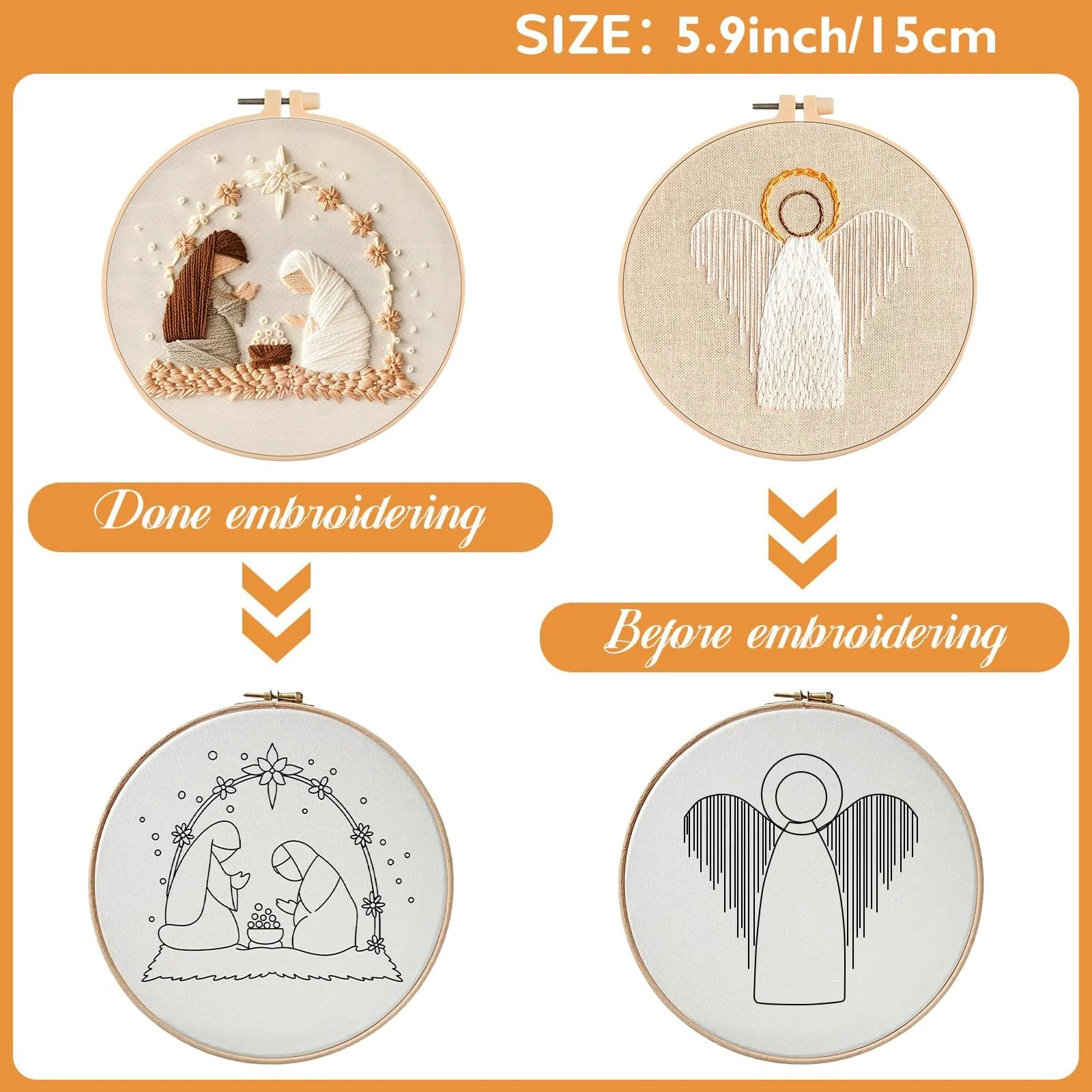 4 Set Nativity Scene Embroidery kit, Christmas Cross Stitch Kits, Beginner Embroidery Kit for Adults, DIY Embroidery Kit for Decor Home Room(Christmas Embroidery C 4 Set) - Image 5