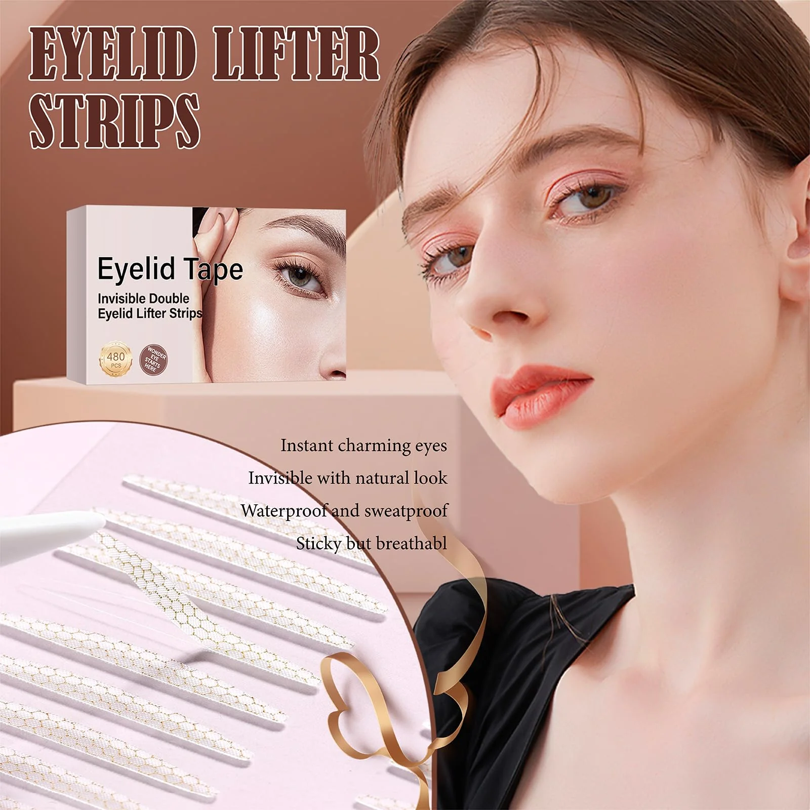 480Count Eyelid Tape, Eyelid Lifter Strips, Eyelid Tape for Hooded Eyes Invisible, Instant Surgery-Free Eye Lift for Uneven or Single Eyelids, Say Goodbye to the Hood, Sagging Eyelids - Image 7