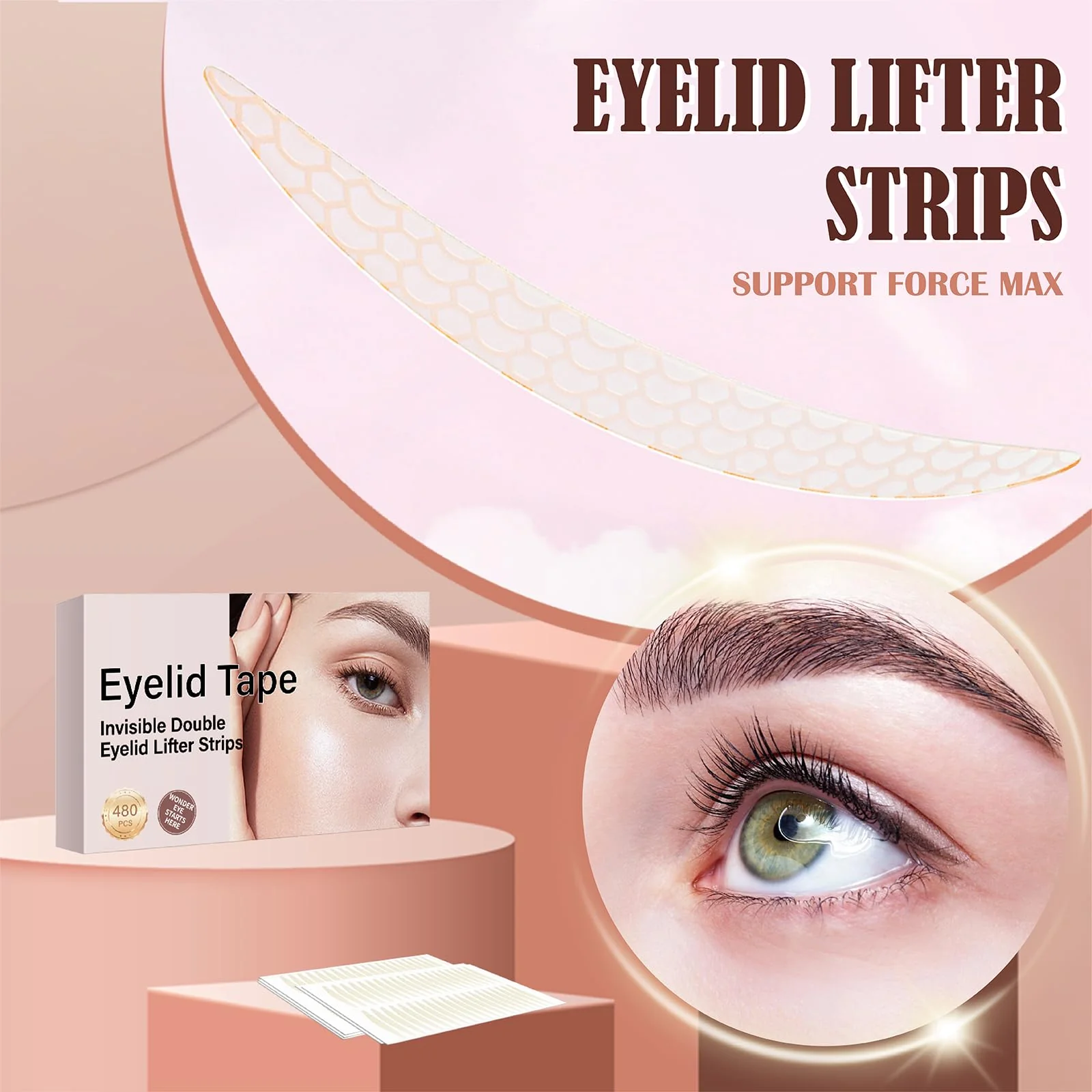 480Count Eyelid Tape, Eyelid Lifter Strips, Eyelid Tape for Hooded Eyes Invisible, Instant Surgery-Free Eye Lift for Uneven or Single Eyelids, Say Goodbye to the Hood, Sagging Eyelids - Image 9