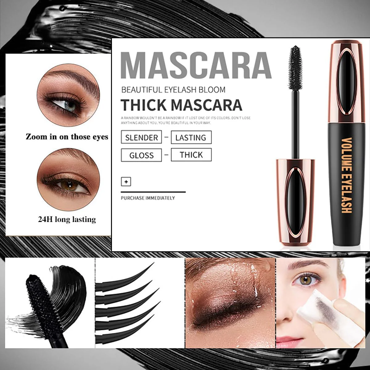 4D Silk Fiber Lash Mascara Extension Voluminous Mascara Waterproof & Smudge-Proof Long-Lasting 24 Hours No Flaking Longer Thicker Eyelashes,All Day Exquisitely Full (1 Pack) - Image 5