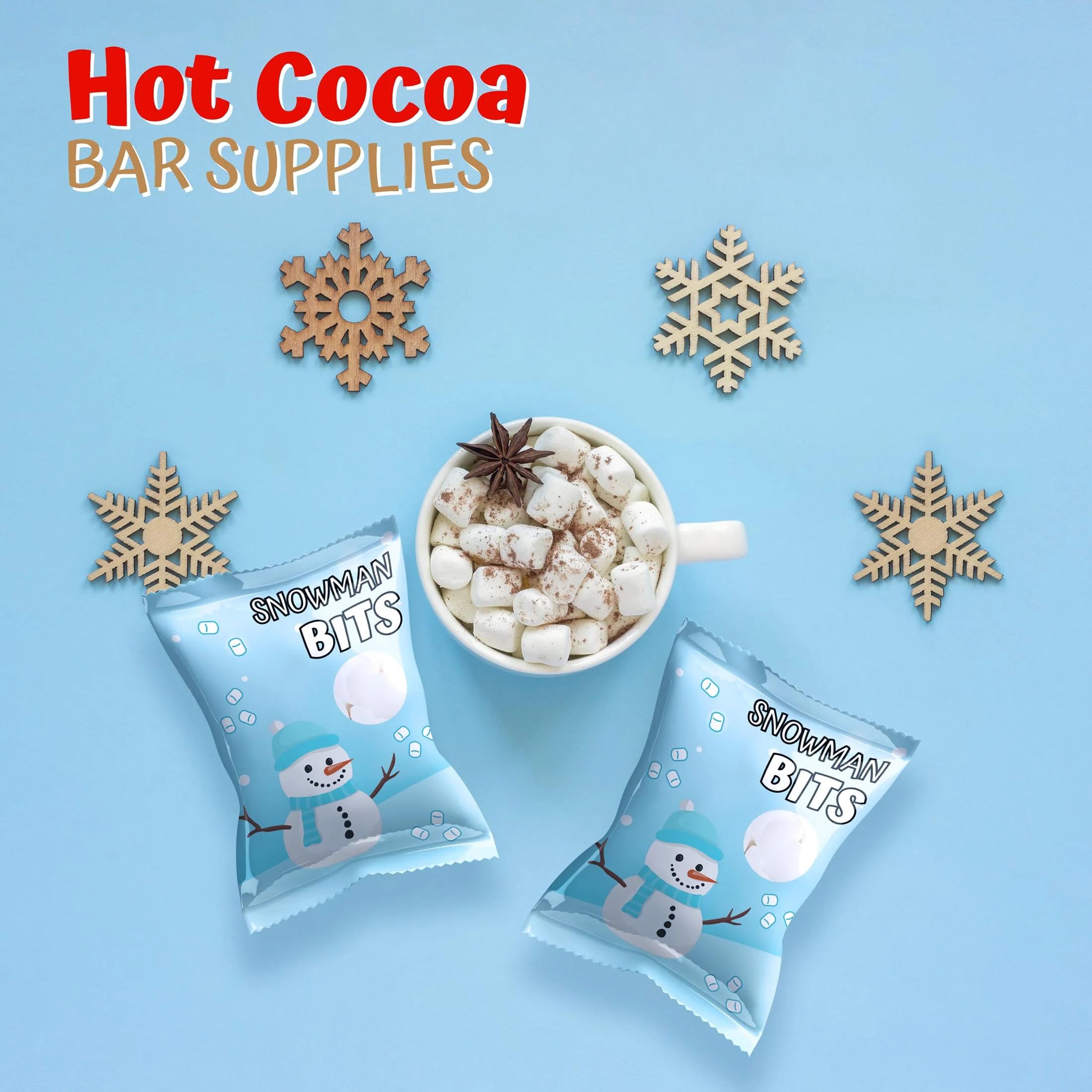 4E's Novelty 50 Packs "Snowman Bits" Mini Marshmallow Packets, Vanilla Flavored, 14 Marshmallows in Each Bag, Bulk Individually Wrapped Christmas Marshmallows For Hot Chocolate Bar Supplies Party Treats - Image 5