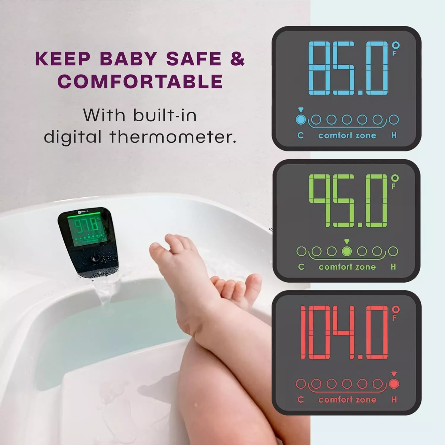 4moms Cleanwater Tub, 3-in-1 Grow-with-Me Baby Bathtub with Digital Thermometer - Image 2