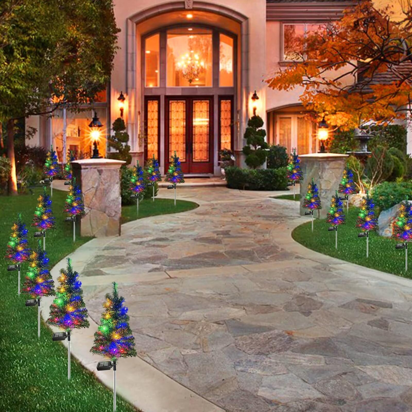 4PCS Solar Christmas Tree Garden Stake Lights Waterproof Christmas Decorations Tree Lights Outdoor Xmas Tree Light Christmas décor Pathway Lights Patio Yard(4PCS) - Image 2