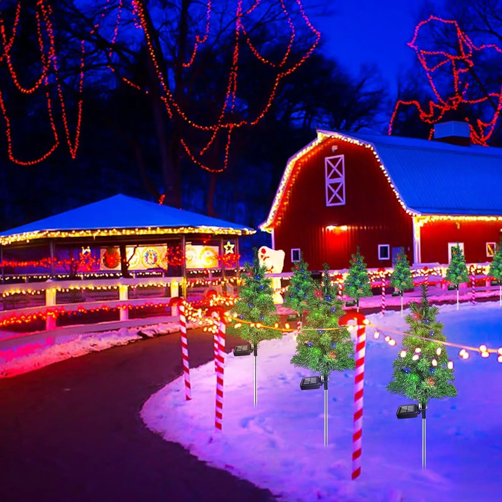4PCS Solar Christmas Tree Garden Stake Lights Waterproof Christmas Decorations Tree Lights Outdoor Xmas Tree Light Christmas décor Pathway Lights Patio Yard(4PCS) - Image 3