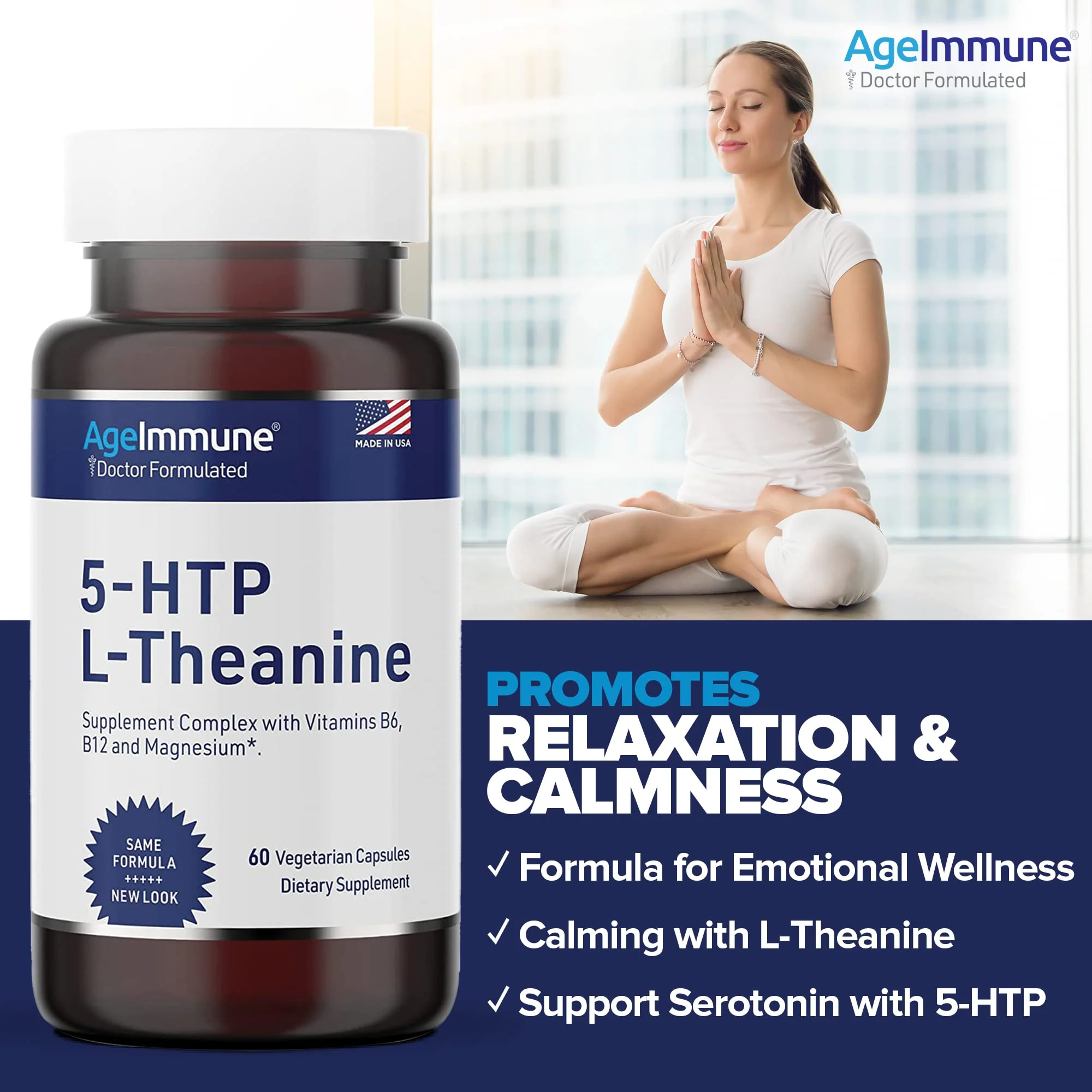 5-HTP Formula for Stress Relief and relaxation support for Teens and Adults with 5-HTP, L-Theanine, Vitamin B6, Vitamin B12, Magnesium - Doctor Formulated - Magnesium Stearate Free - 60 capsules. - Image 3