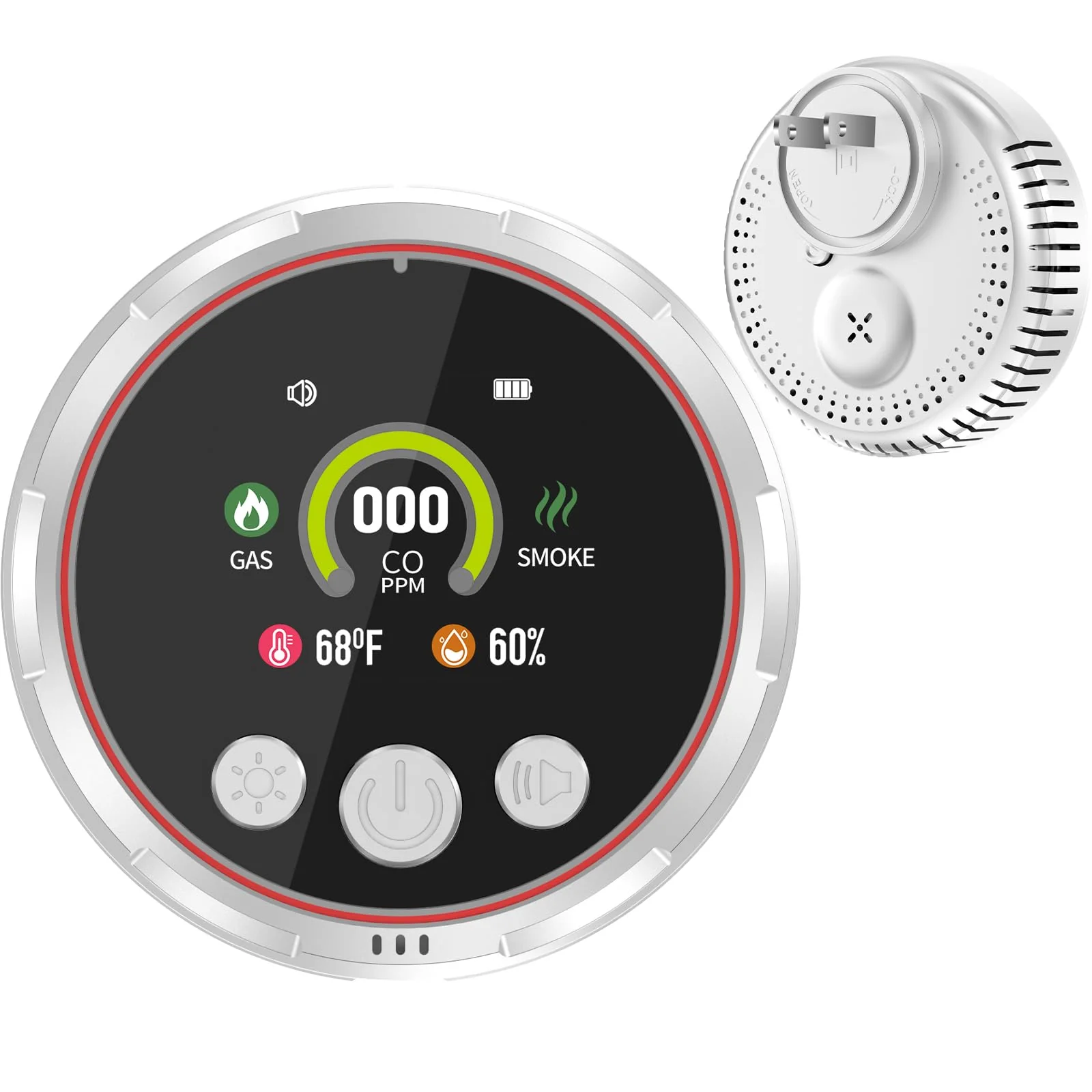 5-in-1 Carbon Monoxide Detectors &Smoke &Natural Gas Leak Detector, Portable Carbon Monoxide Detectors Plug in & Battery Backup - Hotel and Travel Safety