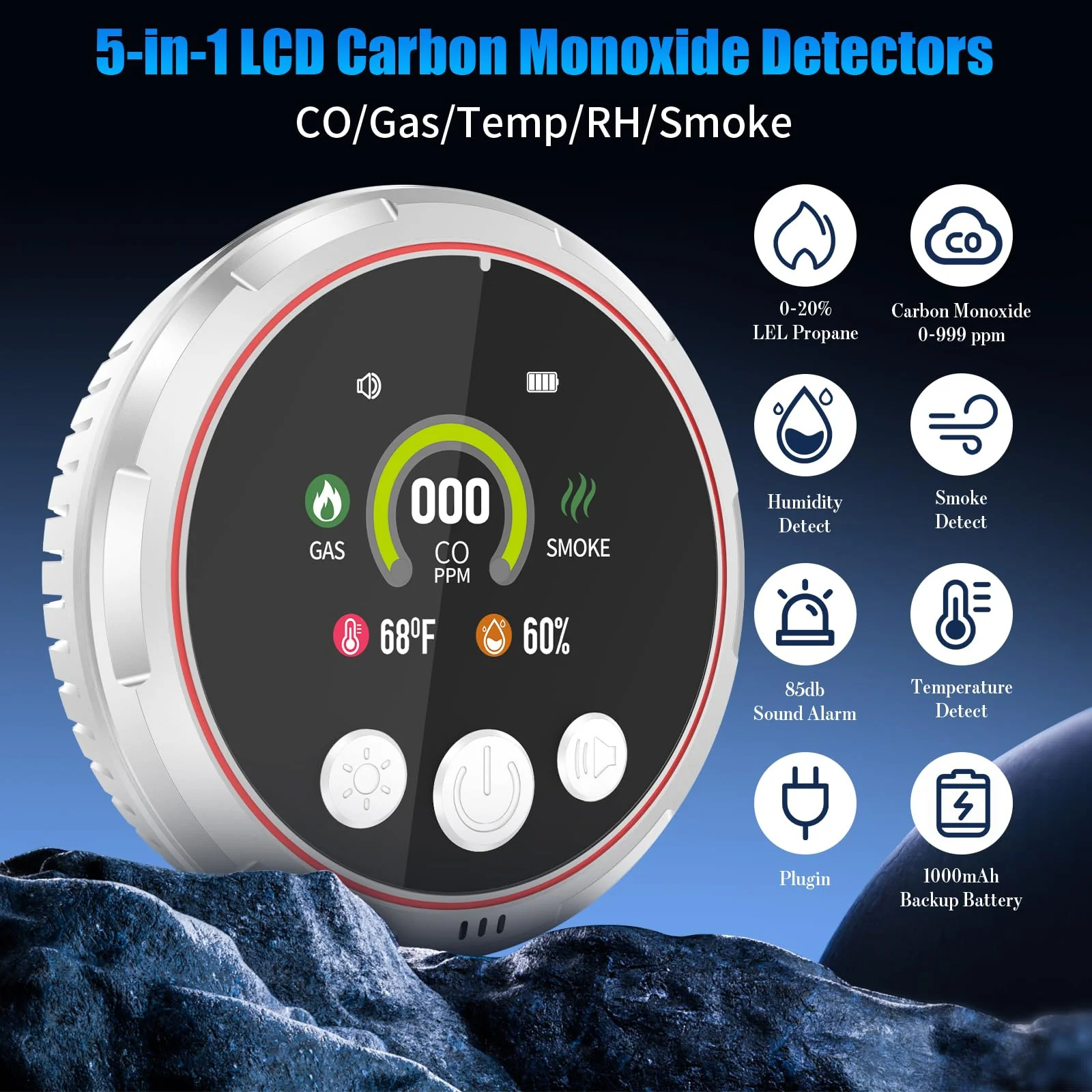 5-in-1 Carbon Monoxide Detectors &Smoke &Natural Gas Leak Detector, Portable Carbon Monoxide Detectors Plug in & Battery Backup - Hotel and Travel Safety - Image 8