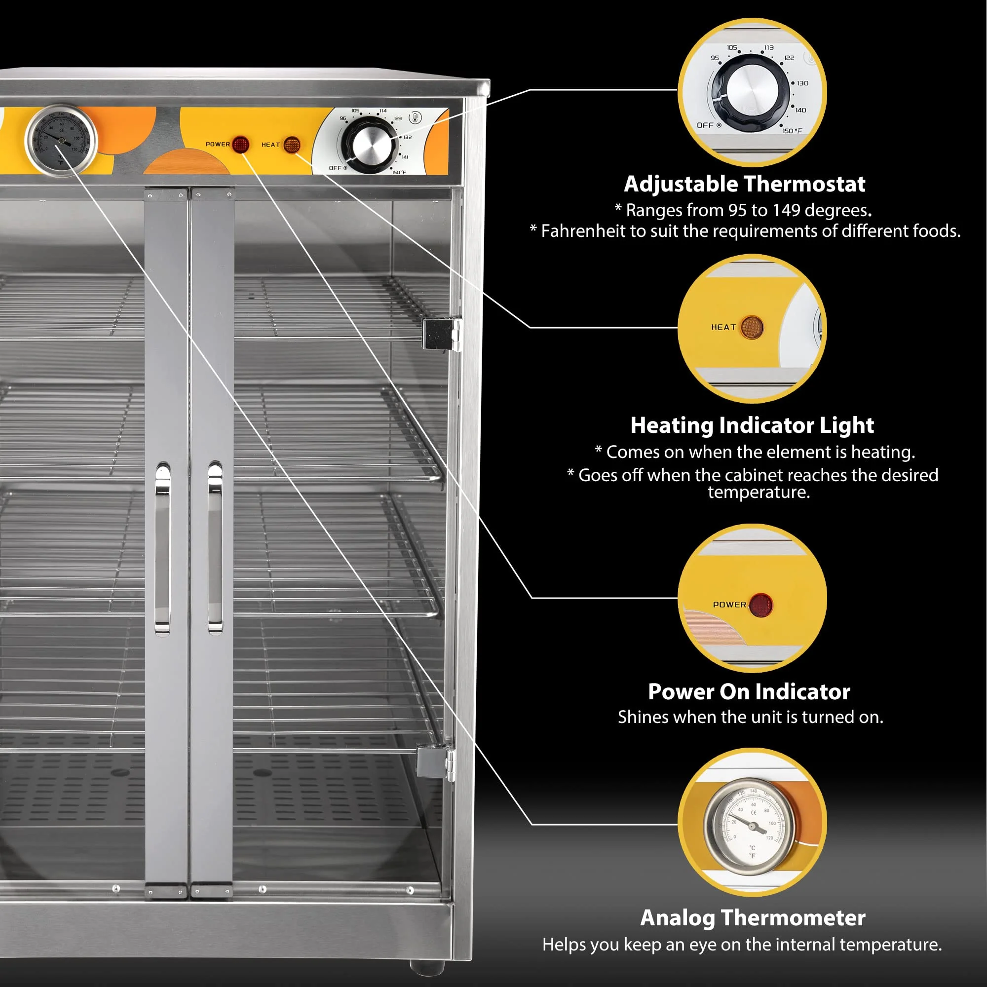 5-Shelf Electric Catering Hot Box Food Warmer Accommodating up to (10) 15" Pizza Boxes, Countertop Heated Holding Cabinet for Pretzels, Warming Machine for Home Commercial Use, 120V 600W - Image 5