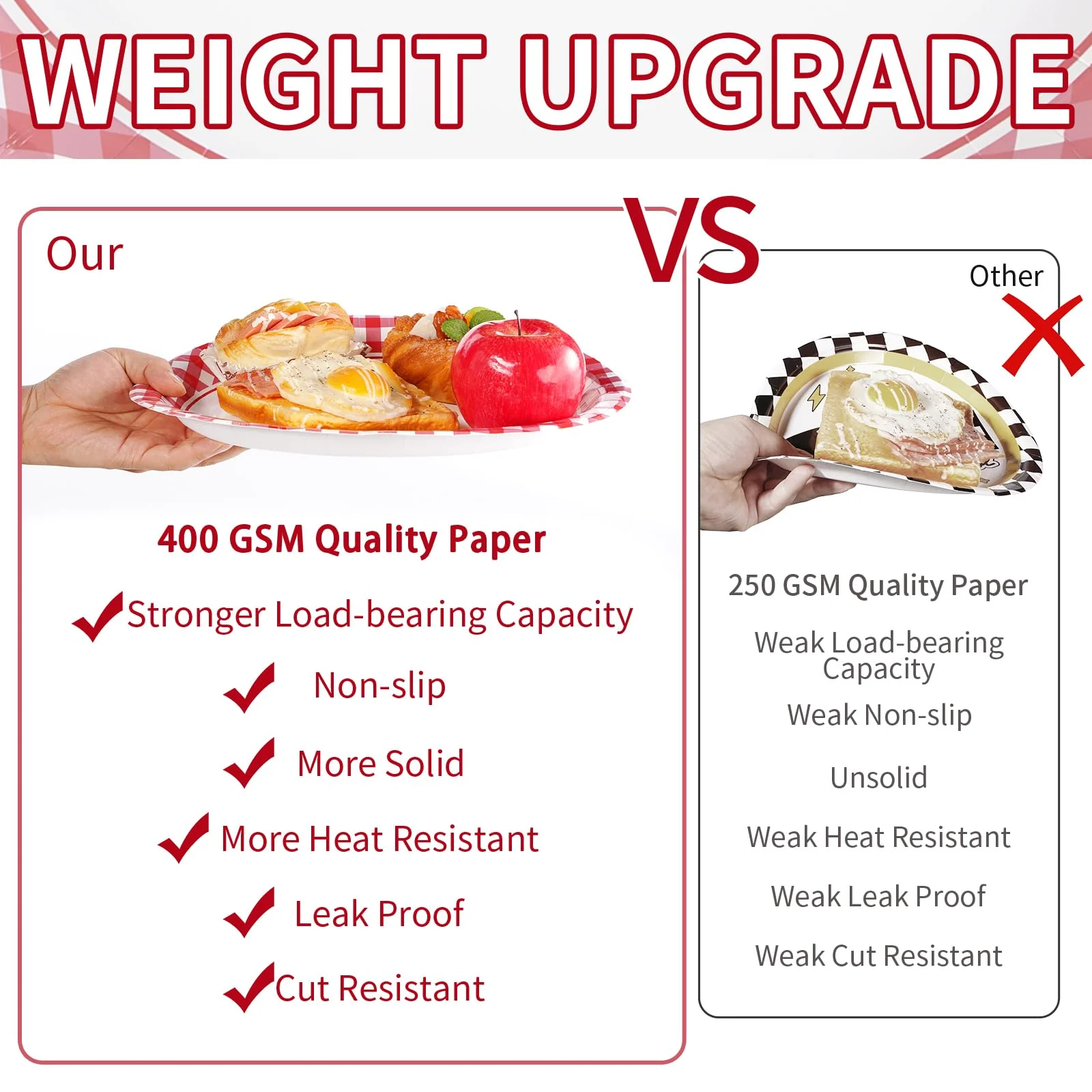 50Pcs Gingham Oval Paper Plates 10" x 12" Large Disposable Heavy Duty Christmas Red and White Buffalo Checked Plaid Paper Dessert Platter Plate for Wedding Holiday Winter Xmas Birthday Party Supplies - Image 4
