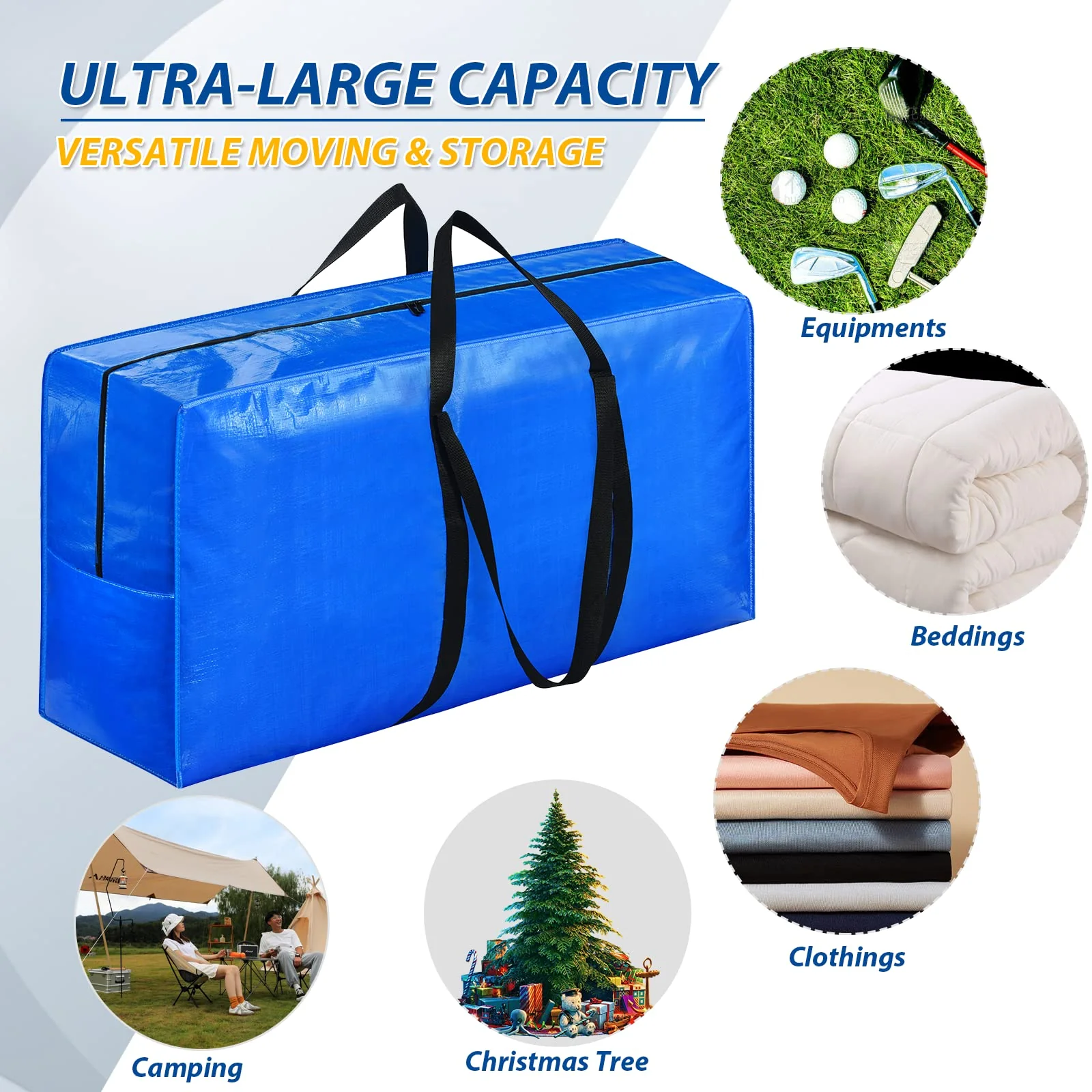 57 Gallon Extra Large Storage Bags, XXL Jumbo Large Moving Bags Heavy Duty, Storage Totes Moving Boxes Supplies for College, Foldable Duffle Bag for Travel, Christmas Tree Bag, 42x23x13.5inch - 2PACK - Image 4