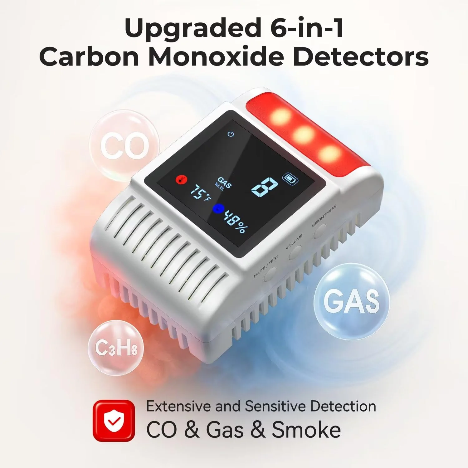 6-in-1 Smoke and Carbon Monoxide Detectors Plug in, Gas Leak Detector with Battery Backup Slot, Adjustable Brightness & Volume Levels, Smoke Alarm with Temp/Humidity for Home, RV, Travel(MR818,1-Pack) - Image 7