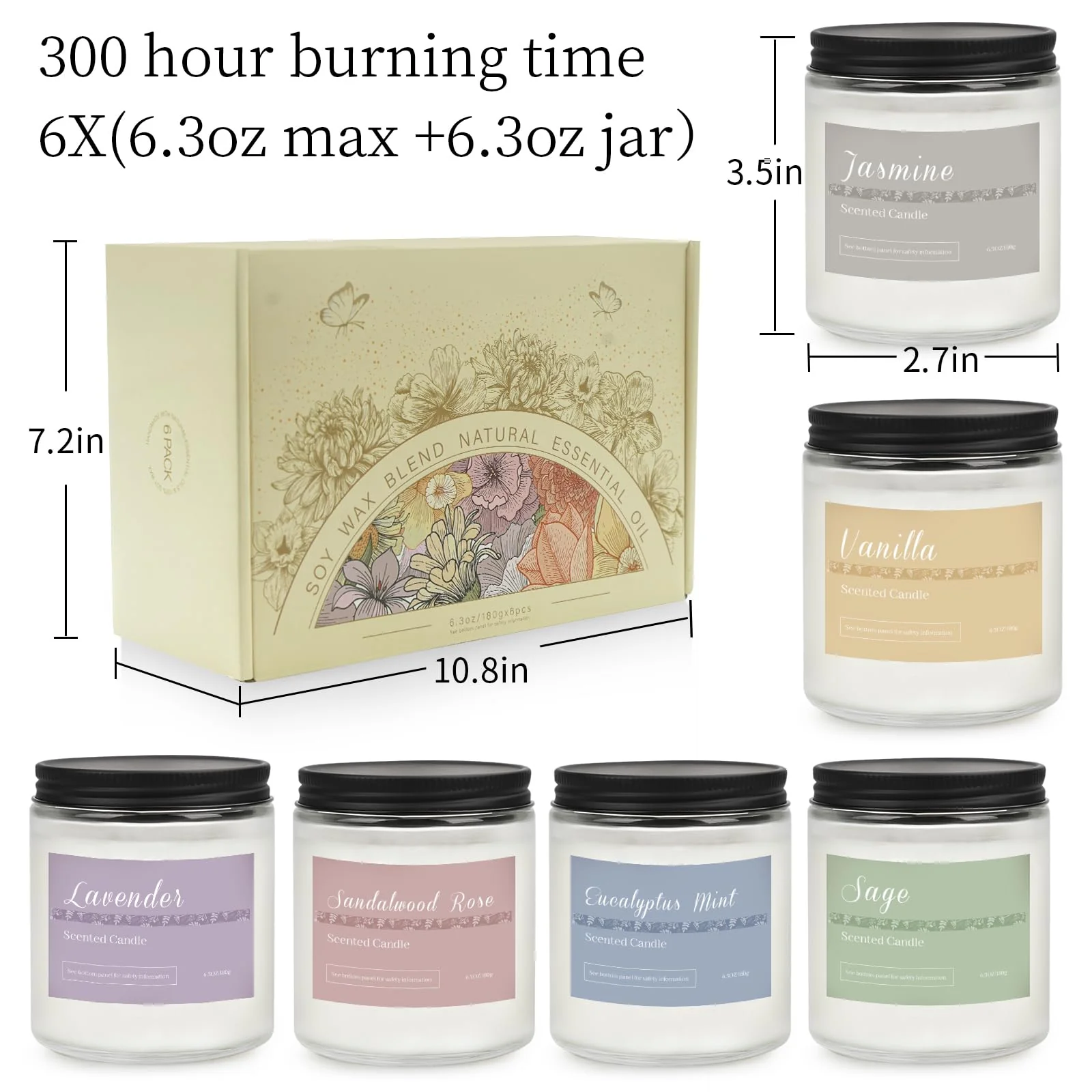 6 Pack Candles for Home Scented Aromatherapy Candles Gifts Set for Women, Lavender Candle, 37.8 oz 300 Hour Long Lasting Candles, Stocking Stuffers, Birthday, Valentine, Christmas, Anniversary Present - Image 3