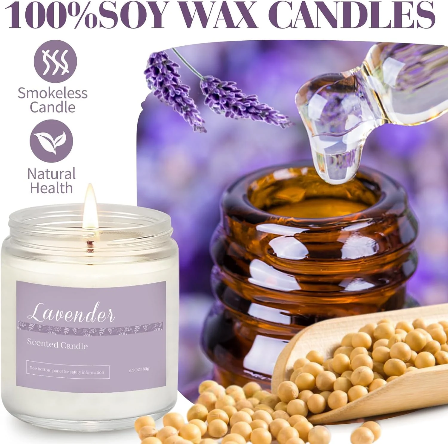 6 Pack Candles for Home Scented Aromatherapy Candles Gifts Set for Women, Lavender Candle, 37.8 oz 300 Hour Long Lasting Candles, Stocking Stuffers, Birthday, Valentine, Christmas, Anniversary Present - Image 6