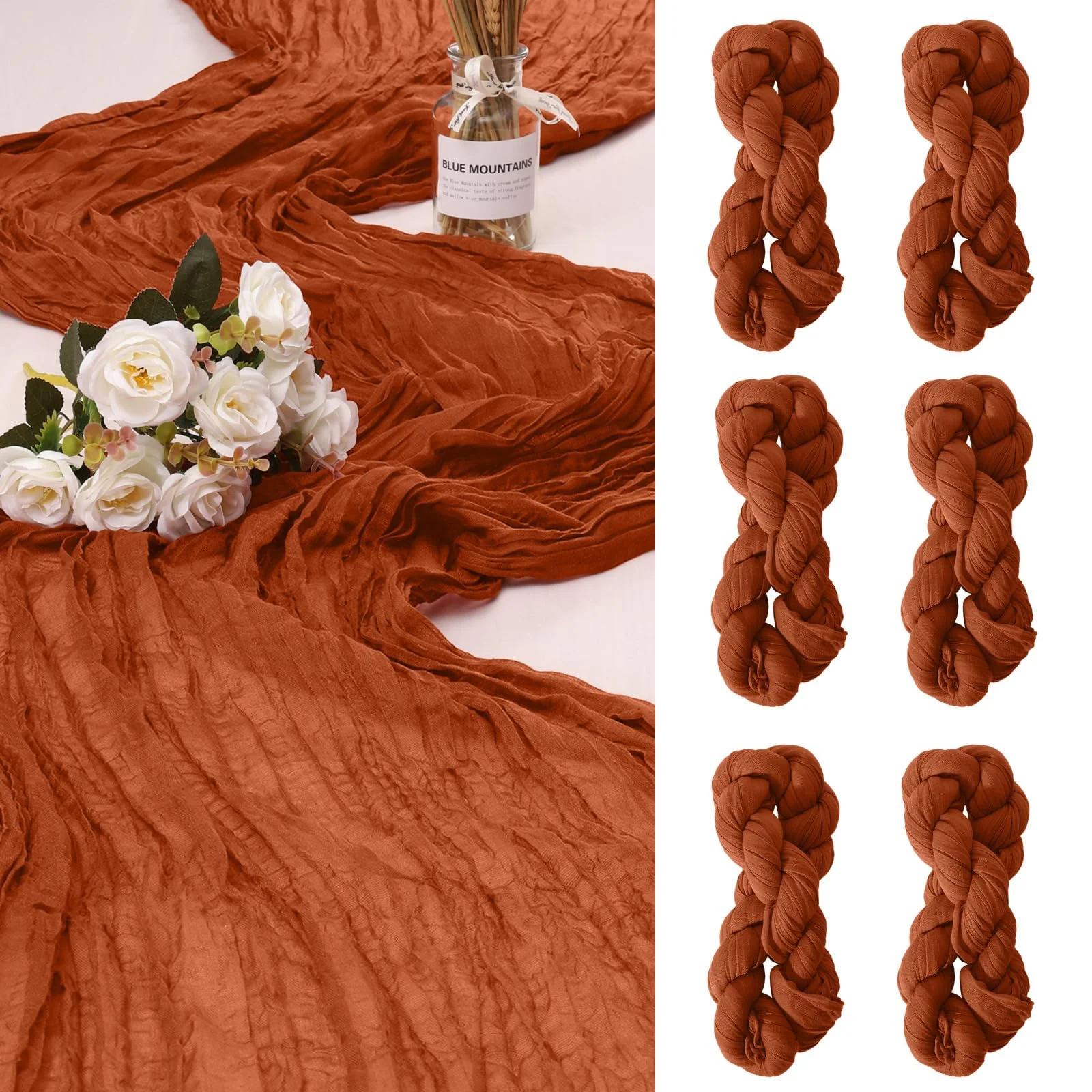 6 Pack Cheesecloth Table Runner 10Ft Christmas Gauze Boho Table Runners for Wedding Decor Bridal Shower Decorations(35" x 120")
