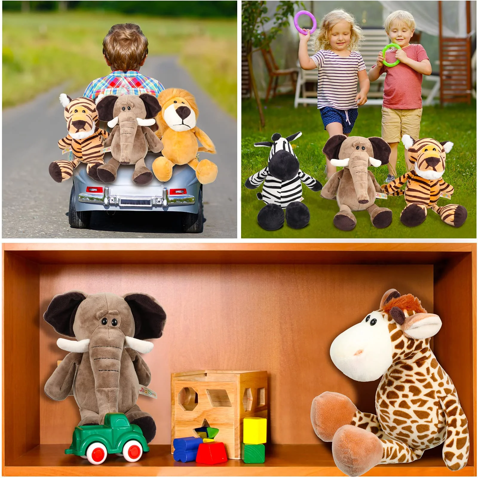 6 Pieces Safari Stuffed Animals Plush Jungle Animal Toys Set for Boys Girls, Lion Elephant Zebra Giraffe Tiger Monkey for Animal Themed Parties Student Award Christmas (Cute Style) - Image 4