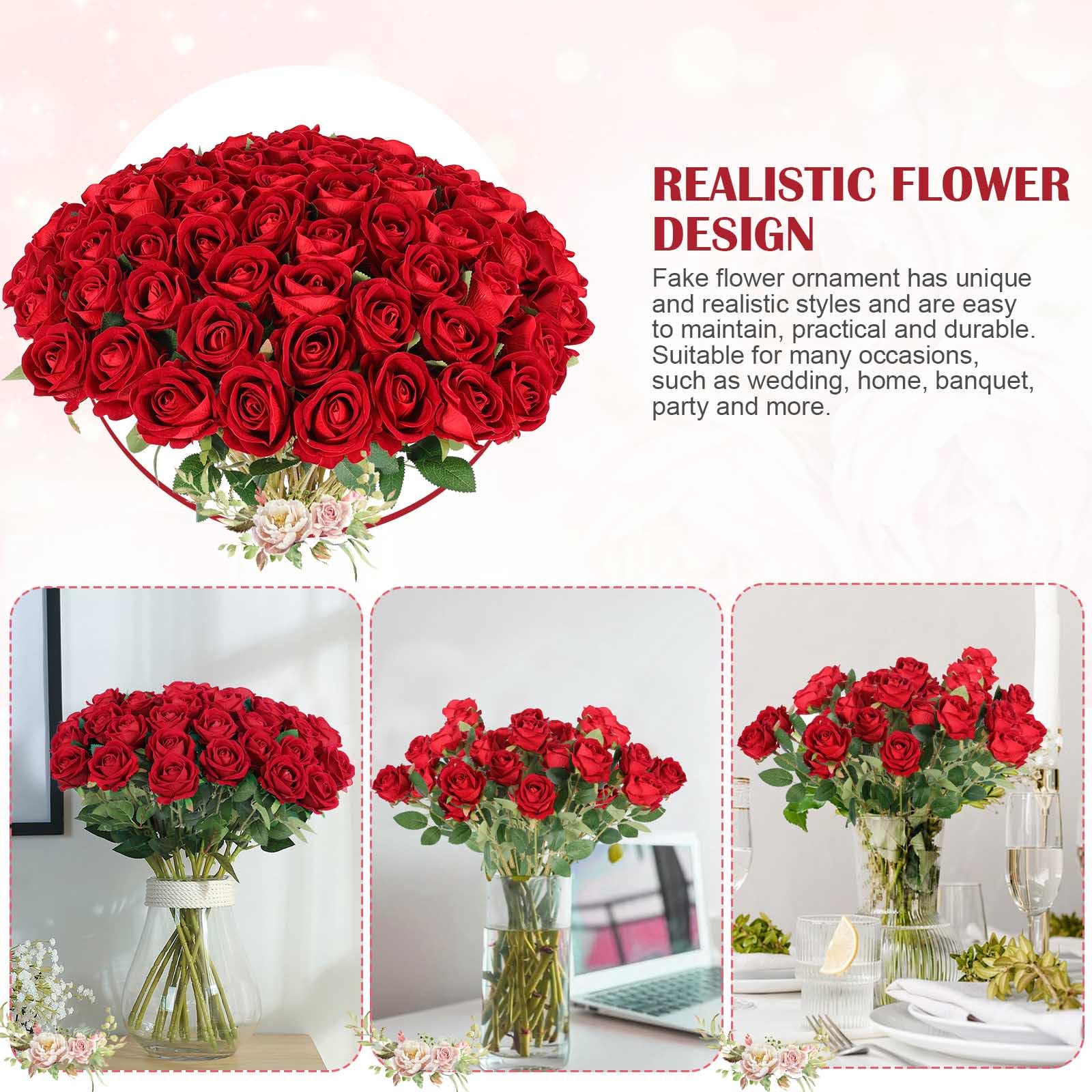 60 Pcs Artificial Roses Bulk Velvet Silk Red Rose Burgundy Roses for Wedding Centerpieces Bridal Bouquet Mohter's Day Valentine's Day Christmas Home Decor (60, Burgundy) - Image 5