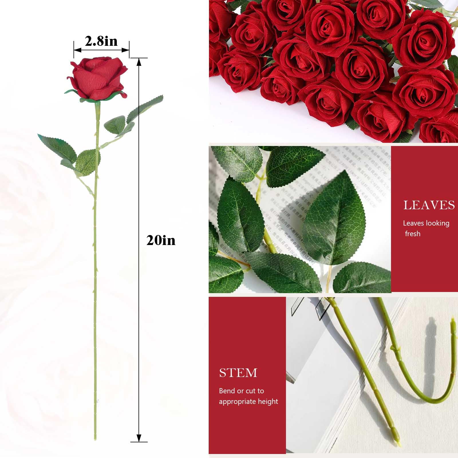 60 Pcs Artificial Roses Bulk Velvet Silk Red Rose Burgundy Roses for Wedding Centerpieces Bridal Bouquet Mohter's Day Valentine's Day Christmas Home Decor (60, Burgundy) - Image 8