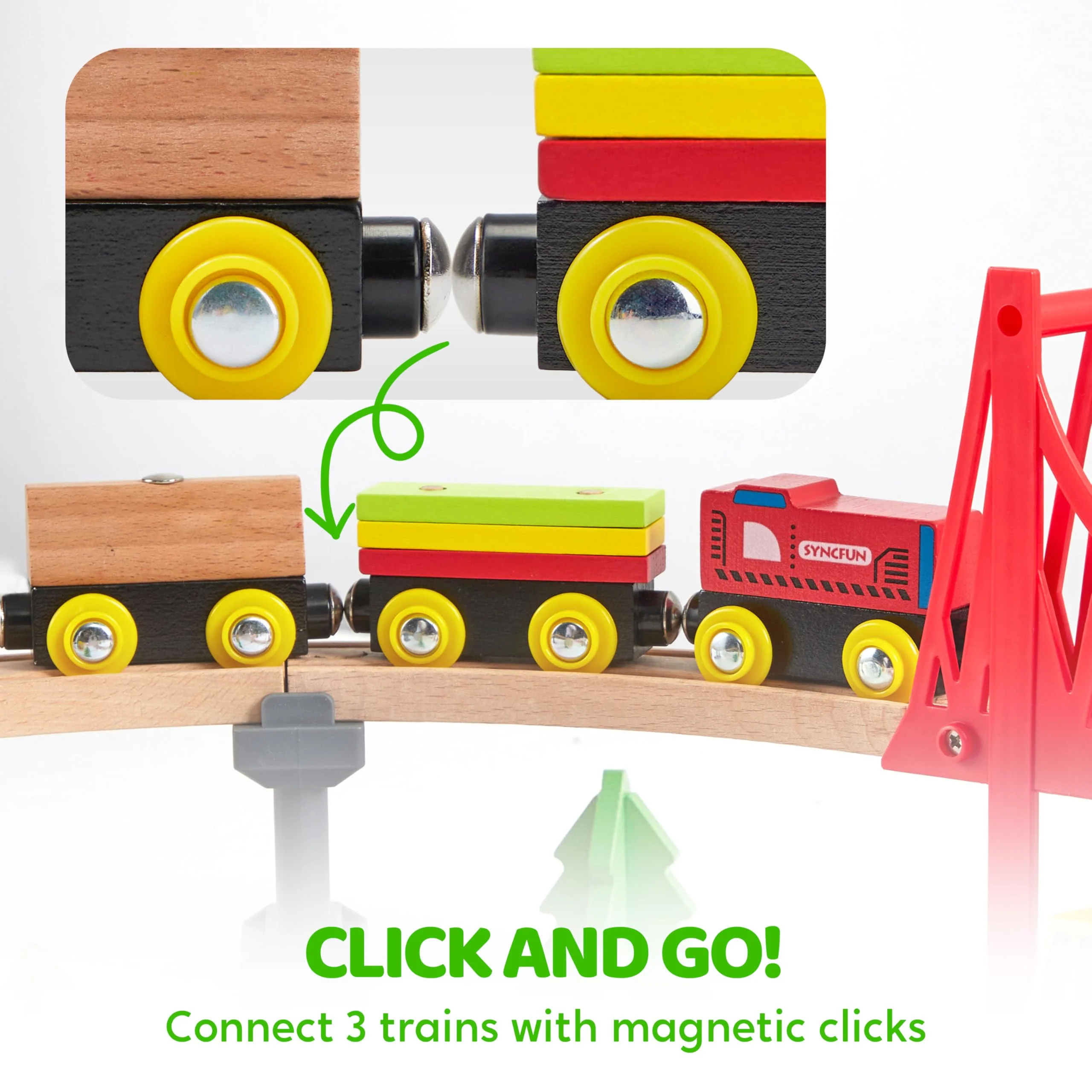 60PCS Wooden Train Set - Toy Magnetic Trains with Wooden Track Set for Kids Ages 3-8, Construction Crane Railway Set, Perfect Christmas Birthday Gift for Grandkids Toddlers Boys Girls - Image 6