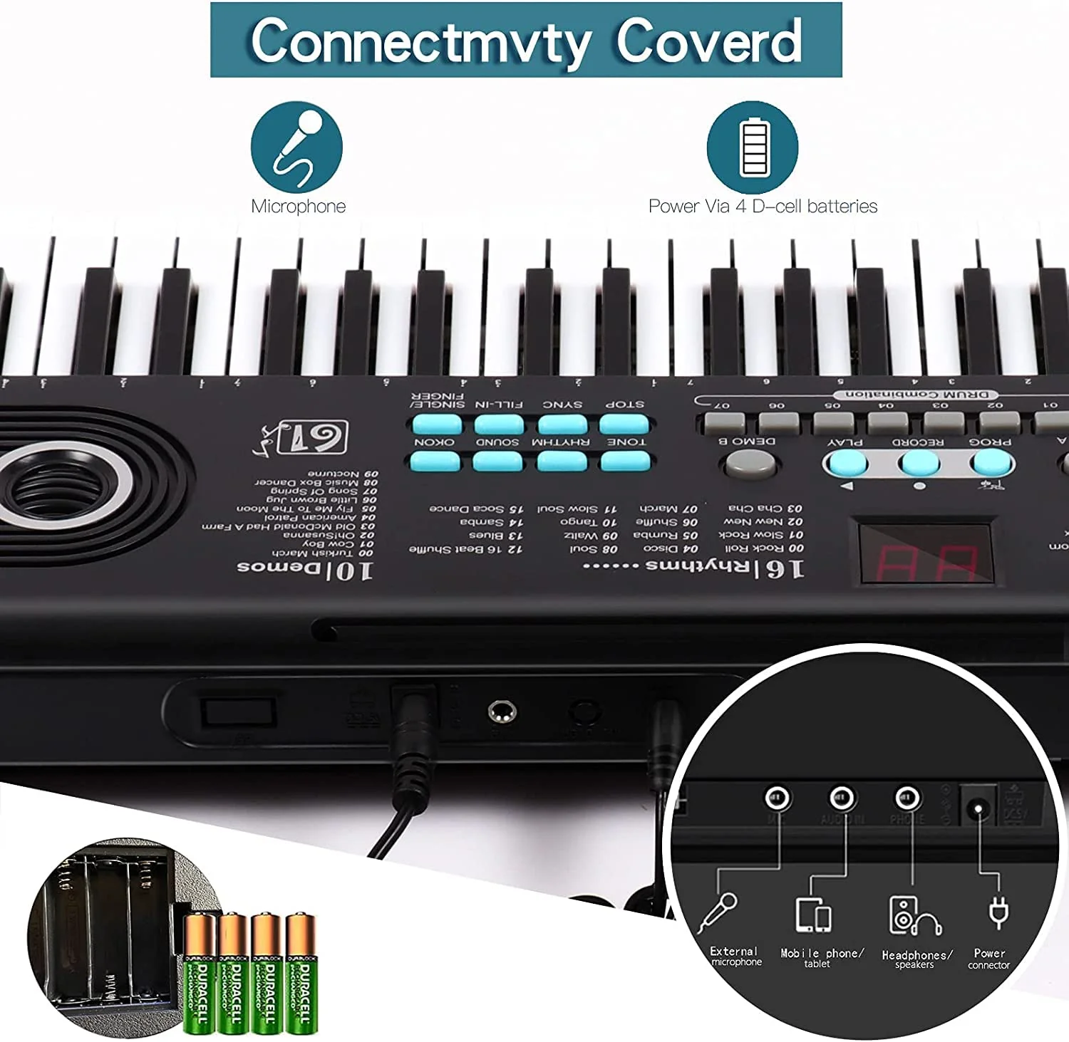 61 Key Keyboard Piano, Electric Piano Keyboard with Built-in Dual Speakers, External Microphone & Power Adapter - Portable Electronic Digital Piano for Beginners & Christmas Gift - Image 5