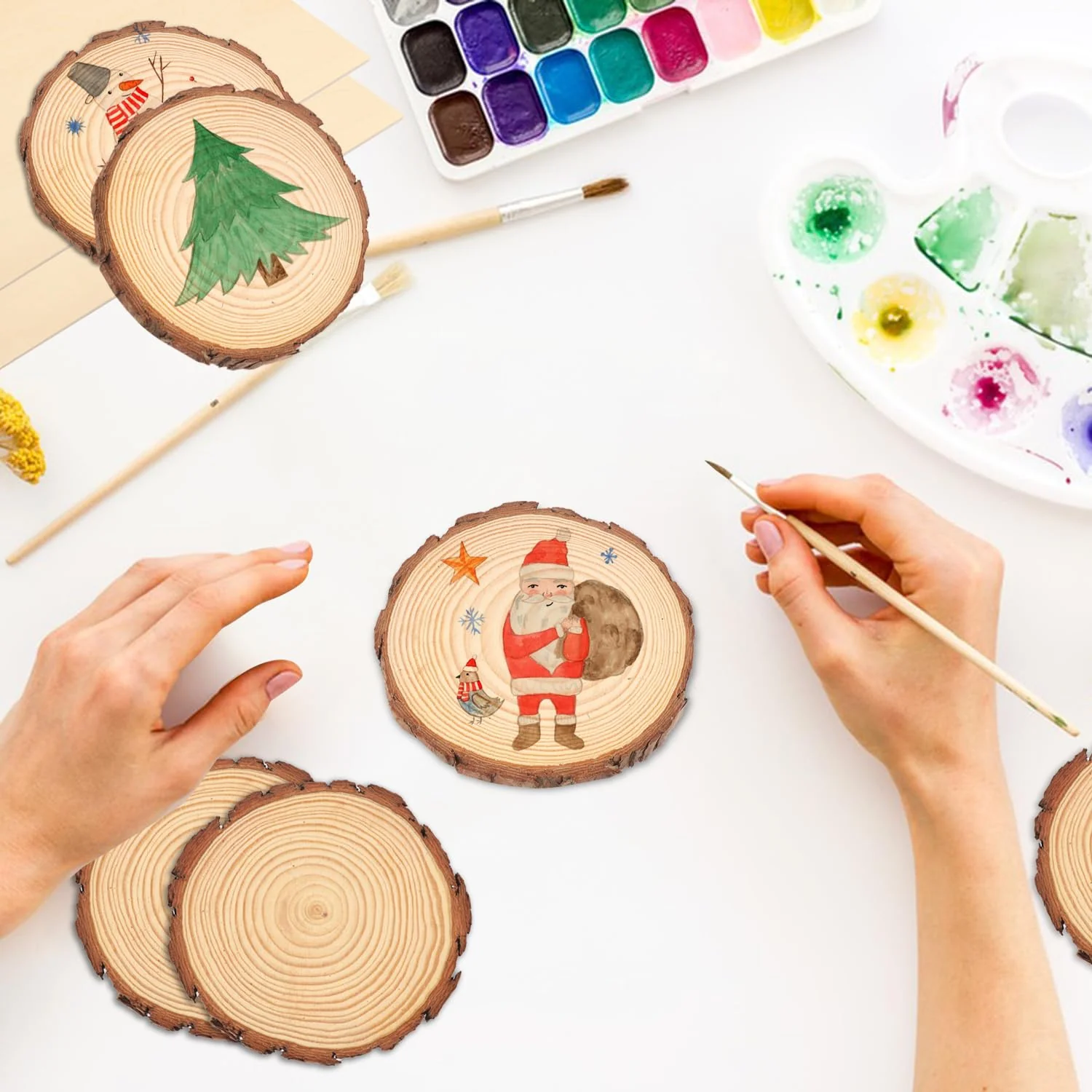 70 PCS 3-4 Inch Natural Wood Slices, Unfinished Pine Wood Circles with Barks for Coasters, DIY Crafts, Christmas Rustic Wedding Ornaments and Centerpieces,by GNIEMCKIN. - Image 7