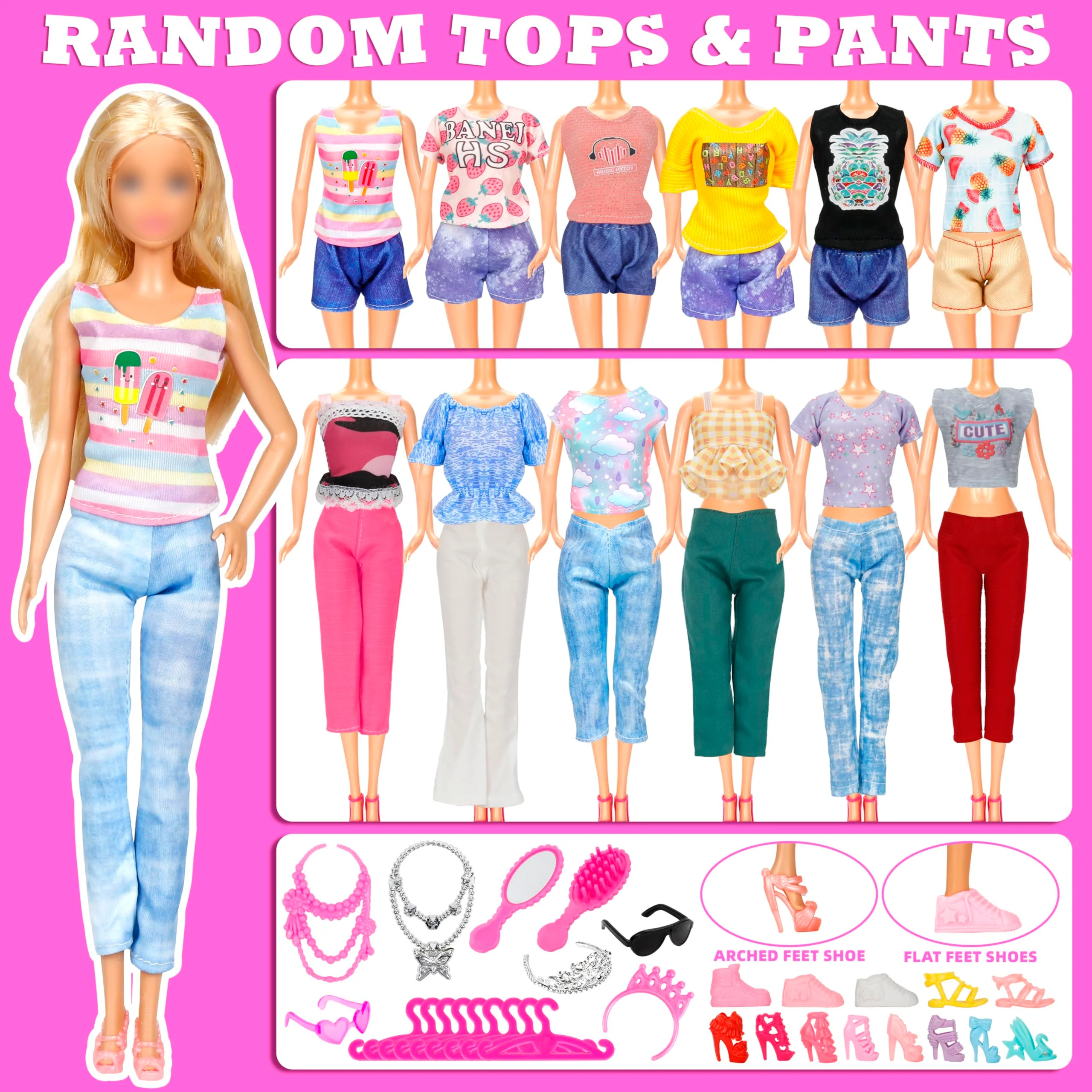 71 Pcs Doll Clothes and Accessories, 5 Wedding Gowns 9 Fashion Dresses 3 Tops 3 Pants 3 Bikini Swimsuits 20 Shoes for 11.5 inch Doll Christmas Stocking Stuffers Girls Gift Age 5-7 8-10 - Image 3