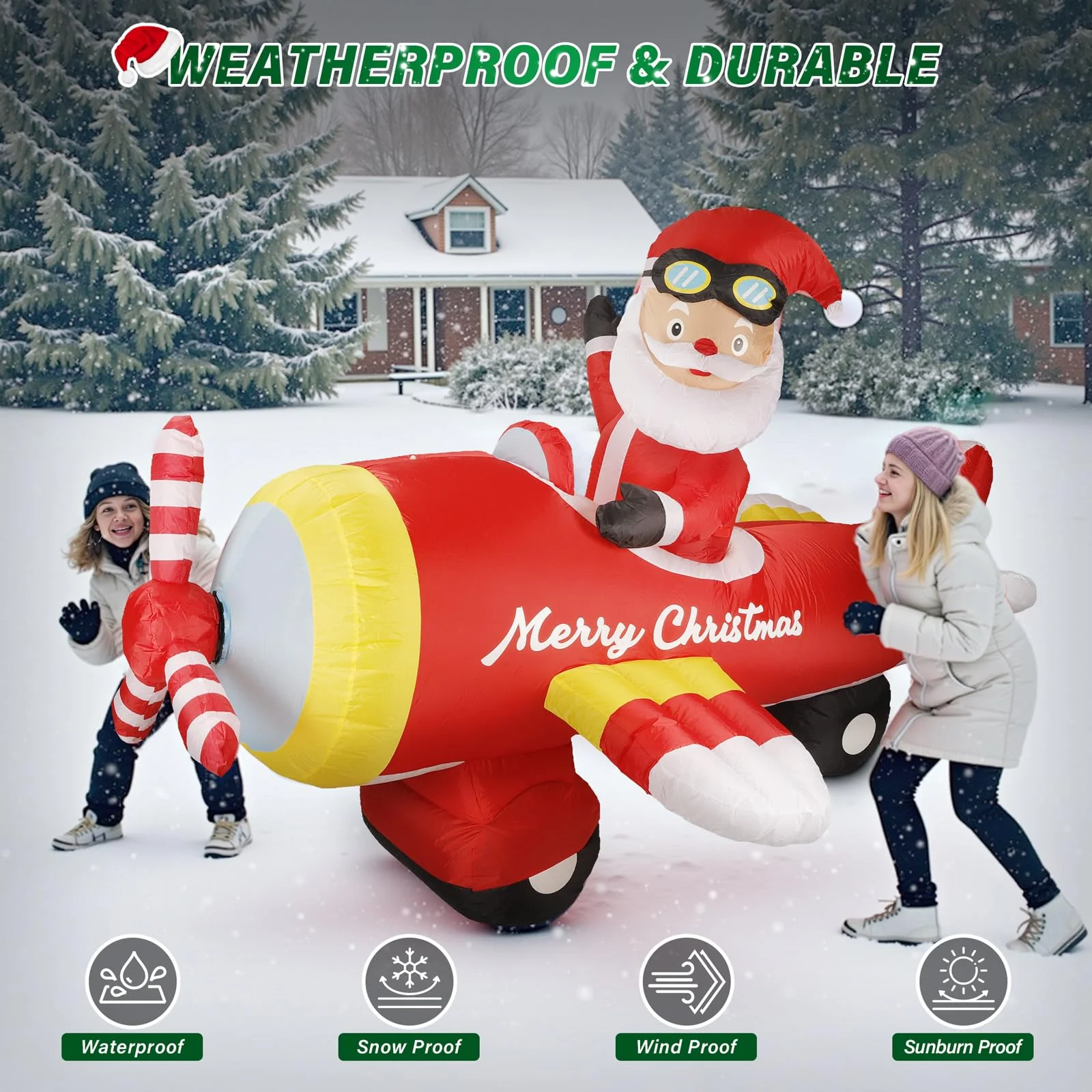 8 FT Christmas Inflatable Decorations,Santa Claus on Flying Animated Airplane with Poweful Blower,Outdoor Xmas Blow Up Decorations,Built-in Bright LED Lights for Indoor Outdoor,Lawn,New Year Gifts - Image 2