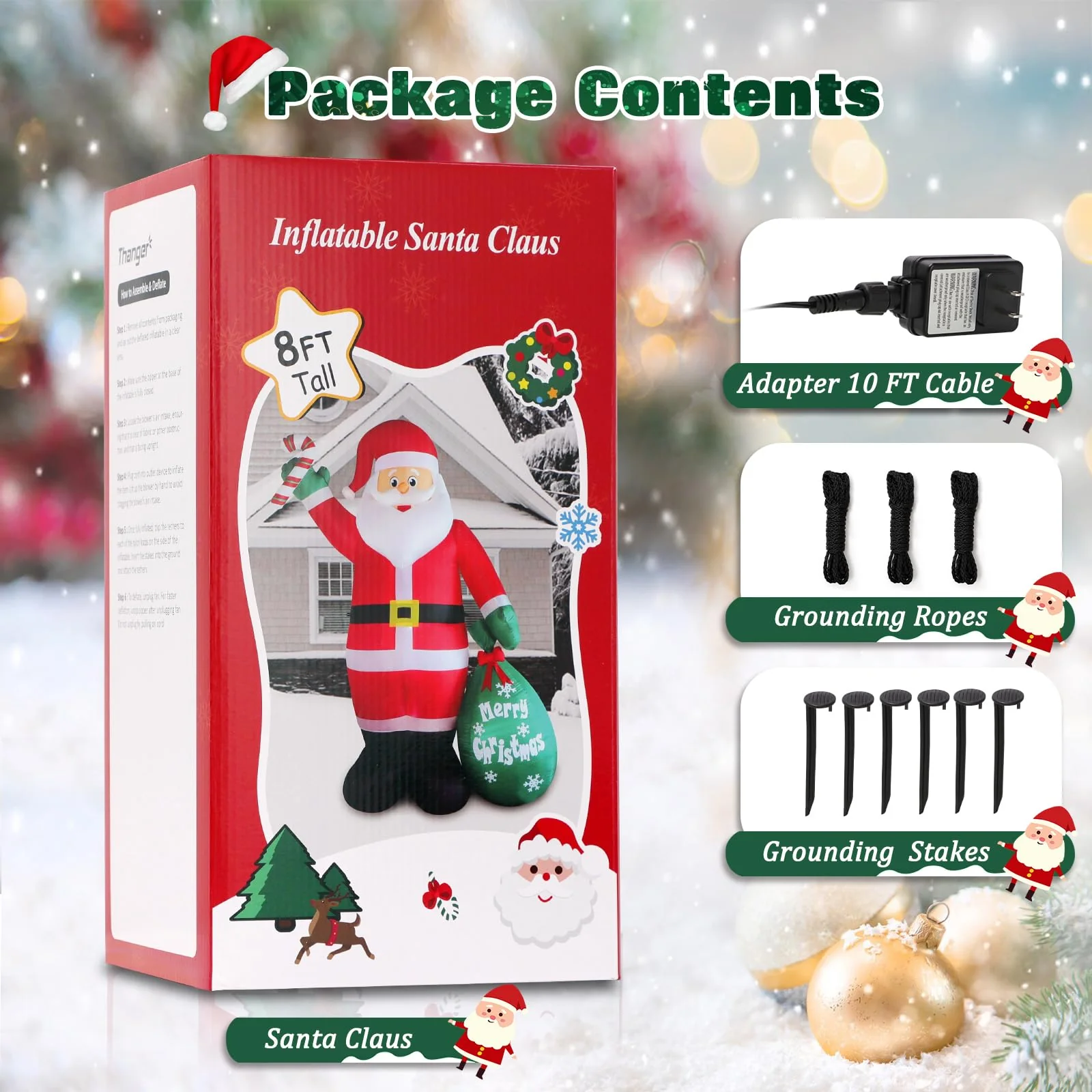 8 FT Christmas Inflatable Santa Claus with Candy and Big Gift Bag Outdoor Decor, Blow Up IP44 Weatherproof Xmas Decorations for Yard, Built-in LED Light for Gardern Lawn Indoor Winter Holiday - Image 2