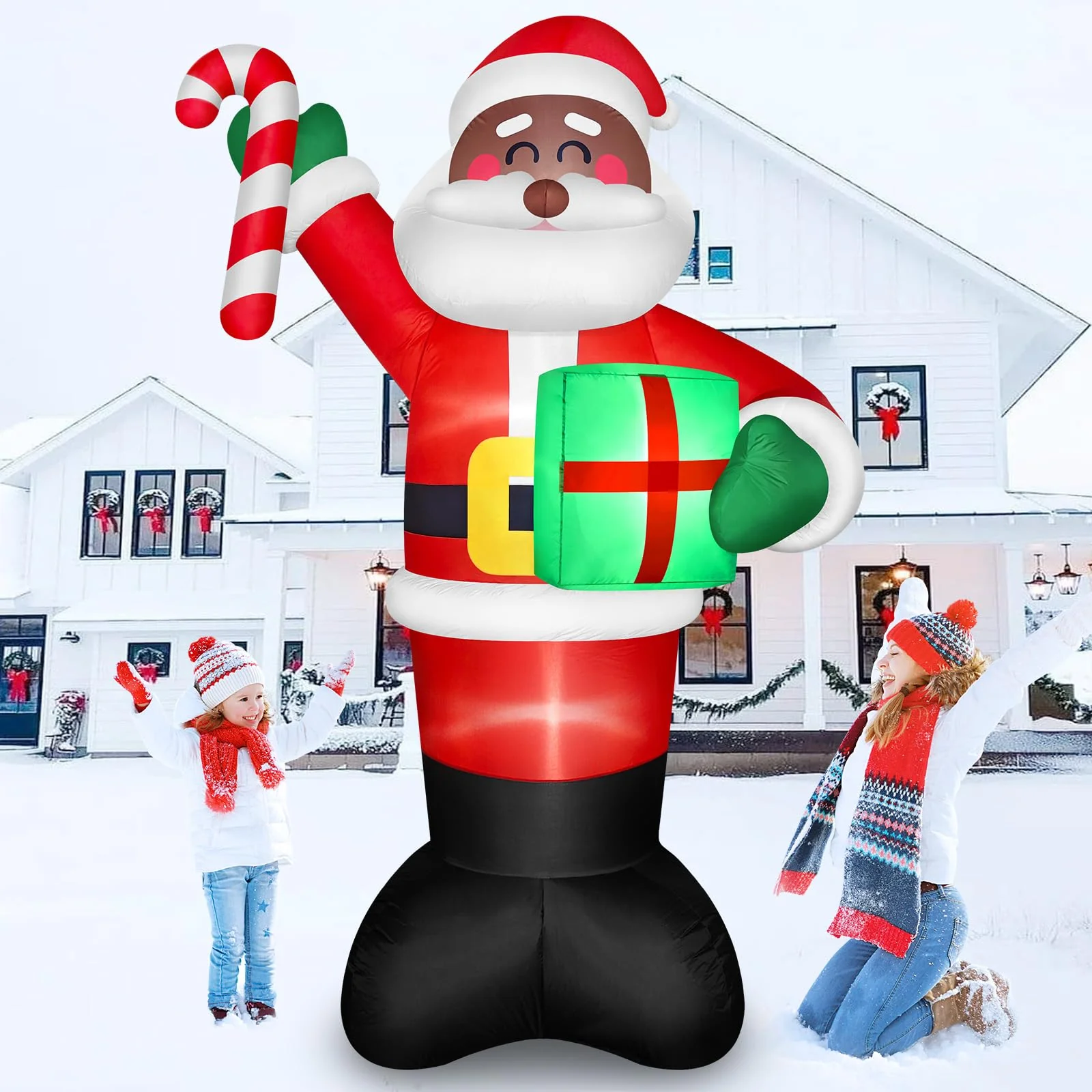 8 FT Tall Giant Black Santa Inflatable Christmas Decorations Outdoor Candy Cane & Gift Box, Build in LED Lights Funny Merry Xmas Blow Ups Yard Decoration for Outside Holiday Winter Indoor Patio Lawn - Image 2