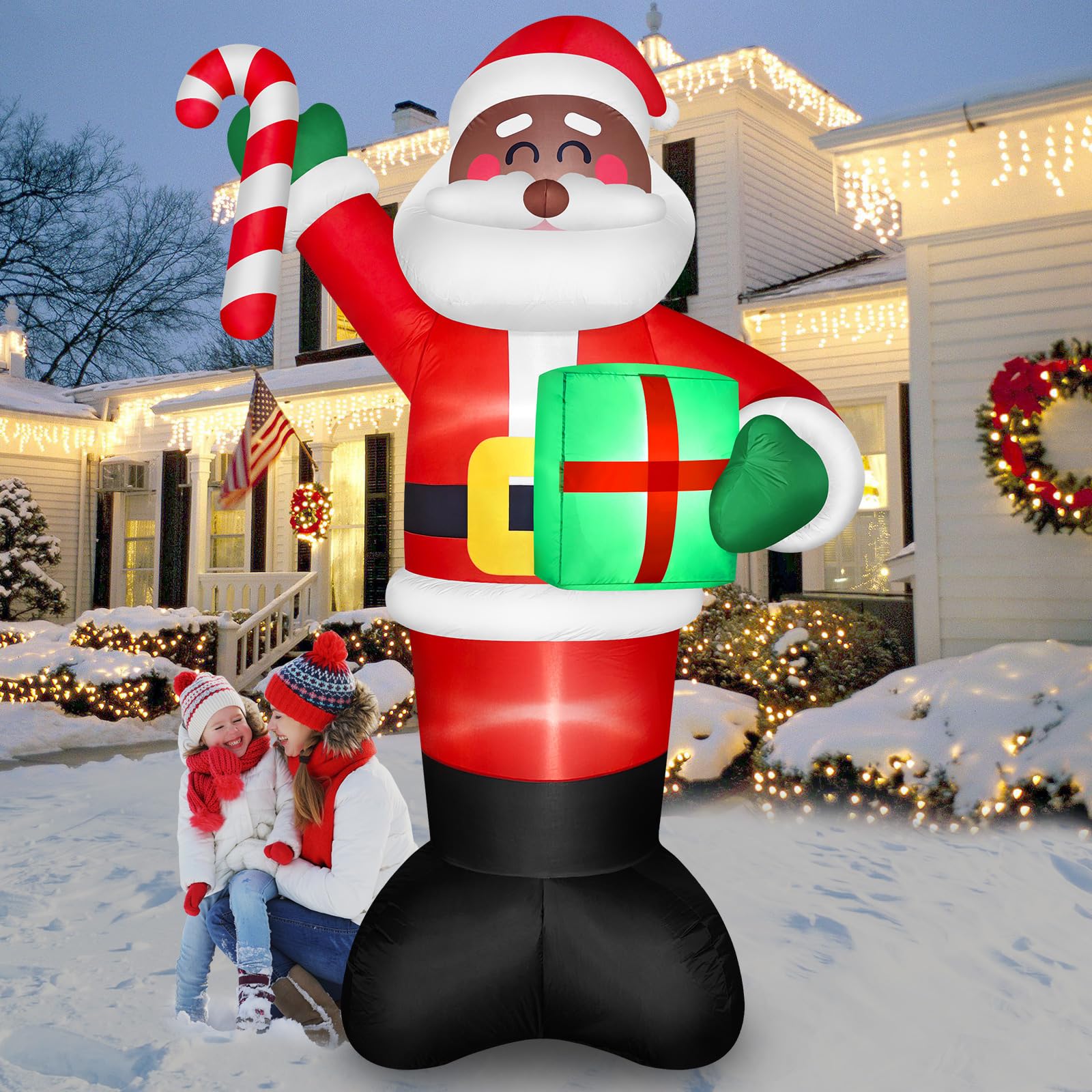 8 FT Tall Giant Black Santa Inflatable Christmas Decorations Outdoor Candy Cane & Gift Box, Build in LED Lights Funny Merry Xmas Blow Ups Yard Decoration for Outside Holiday Winter Indoor Patio Lawn - Image 3