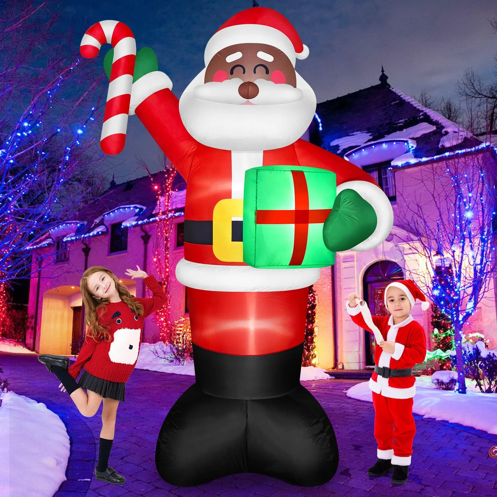 8 FT Tall Giant Black Santa Inflatable Christmas Decorations Outdoor Candy Cane & Gift Box, Build in LED Lights Funny Merry Xmas Blow Ups Yard Decoration for Outside Holiday Winter Indoor Patio Lawn - Image 4