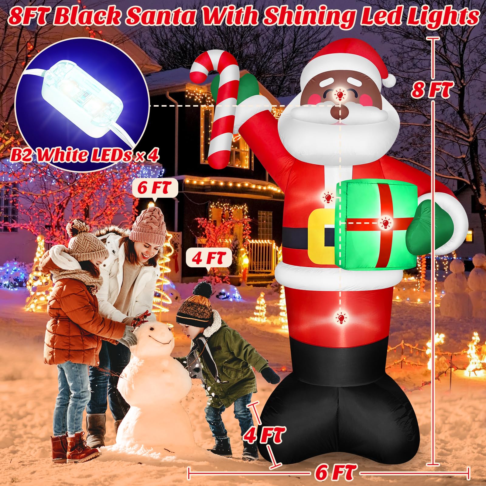 8 FT Tall Giant Black Santa Inflatable Christmas Decorations Outdoor Candy Cane & Gift Box, Build in LED Lights Funny Merry Xmas Blow Ups Yard Decoration for Outside Holiday Winter Indoor Patio Lawn - Image 9