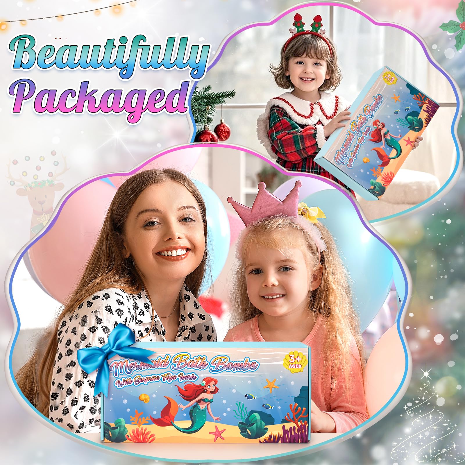 8 Packs Bath Bombs for Kids Girls, Mermaid Bath Bomb with Surprise Toys Inside, Princess Bubble Bath Toys for Kids Aged 4-8, Christmas Birthday Gifts for Girls 3 4 5 6 7 8 - Image 2