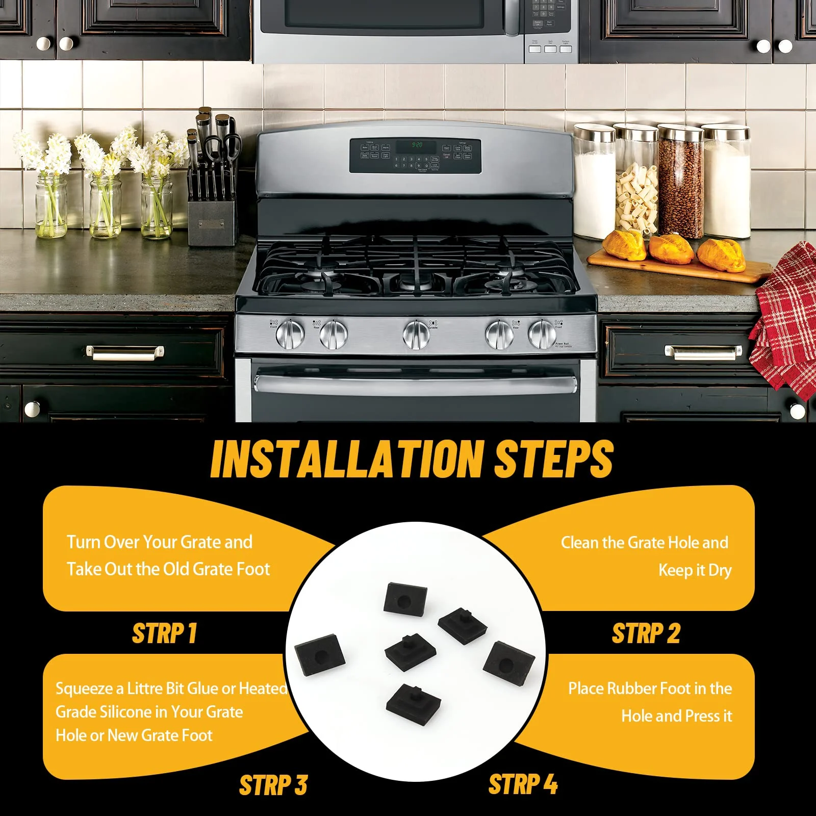 826885 Stove Grate Rubber Feet Replacement for Wolf CG Series Gas Cooktop Range Burner Grate Pad Rubber Support Bumpers Parts, Fit for Wolf Cooktop CG304T/S CG304P/S CG365P/S CG365T/S (6 Pack) - Image 5