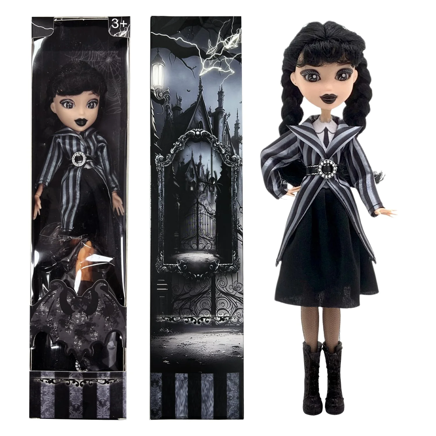 9' Addams Doll with Gift Box, High Heels, Black Dress, and Hair, Perfect Christmas and Birthdays Toy Gift for Girls & Fans(New B) - Image 2