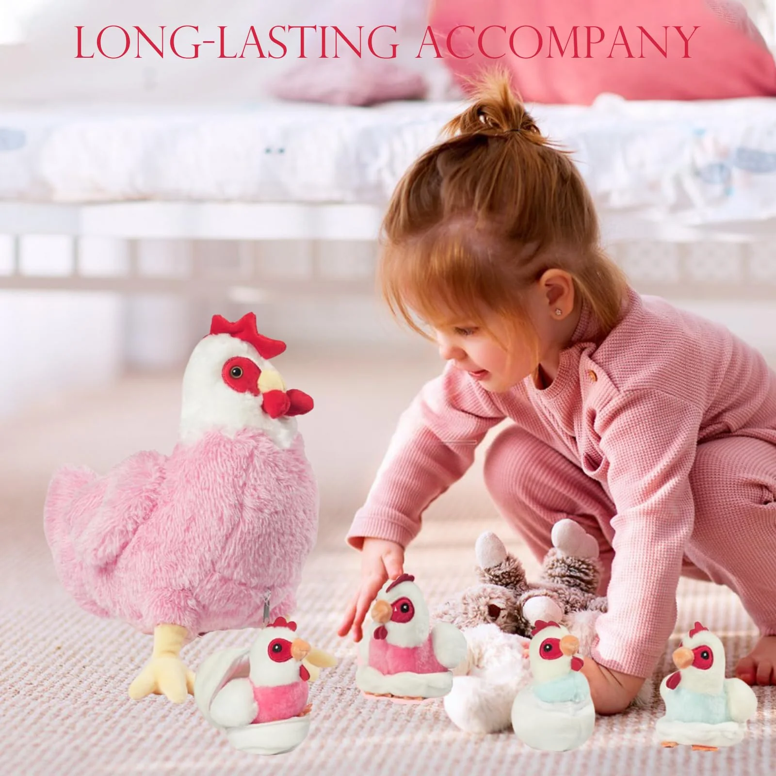 9 in 1 Chicken Stuffed Animal Set, Stuffed Chicken Toys for Kids Egg Laying Hen with Coop, Baby Chicks Plush Chickens and Eggs for Girls Kids Christmas Birthday Easter Gifts Farm Party Decor (Pink) - Image 9