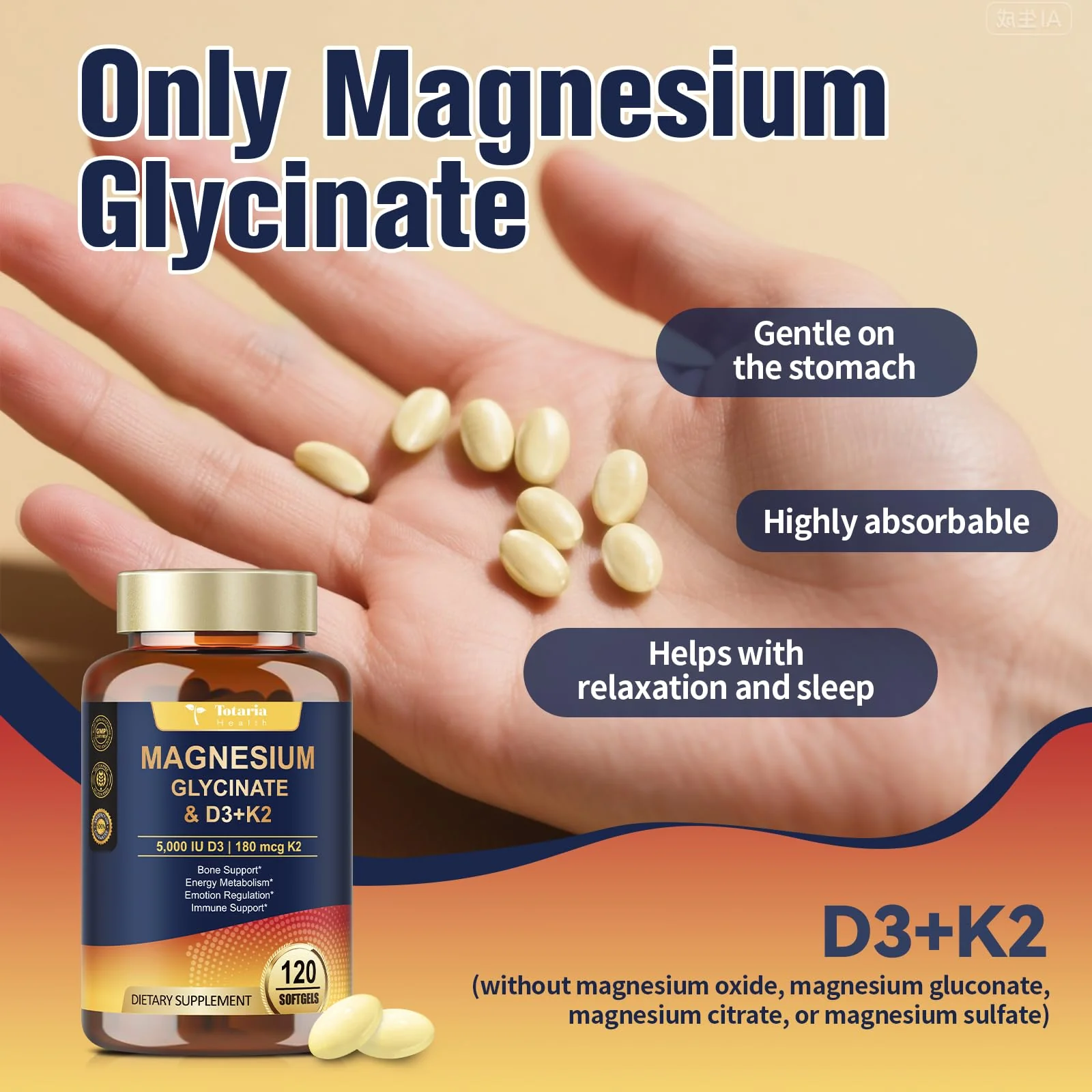 9-in-1 Magnesium Glycinate 500mg + Vitamin D3 5000 IU & K2 Complex - High Absorption - Healthy Stress, Sleep, Muscle Function, Bone Health & Energy Supports | Non-GMO, Gluten-Free 120 Softgels - Image 6