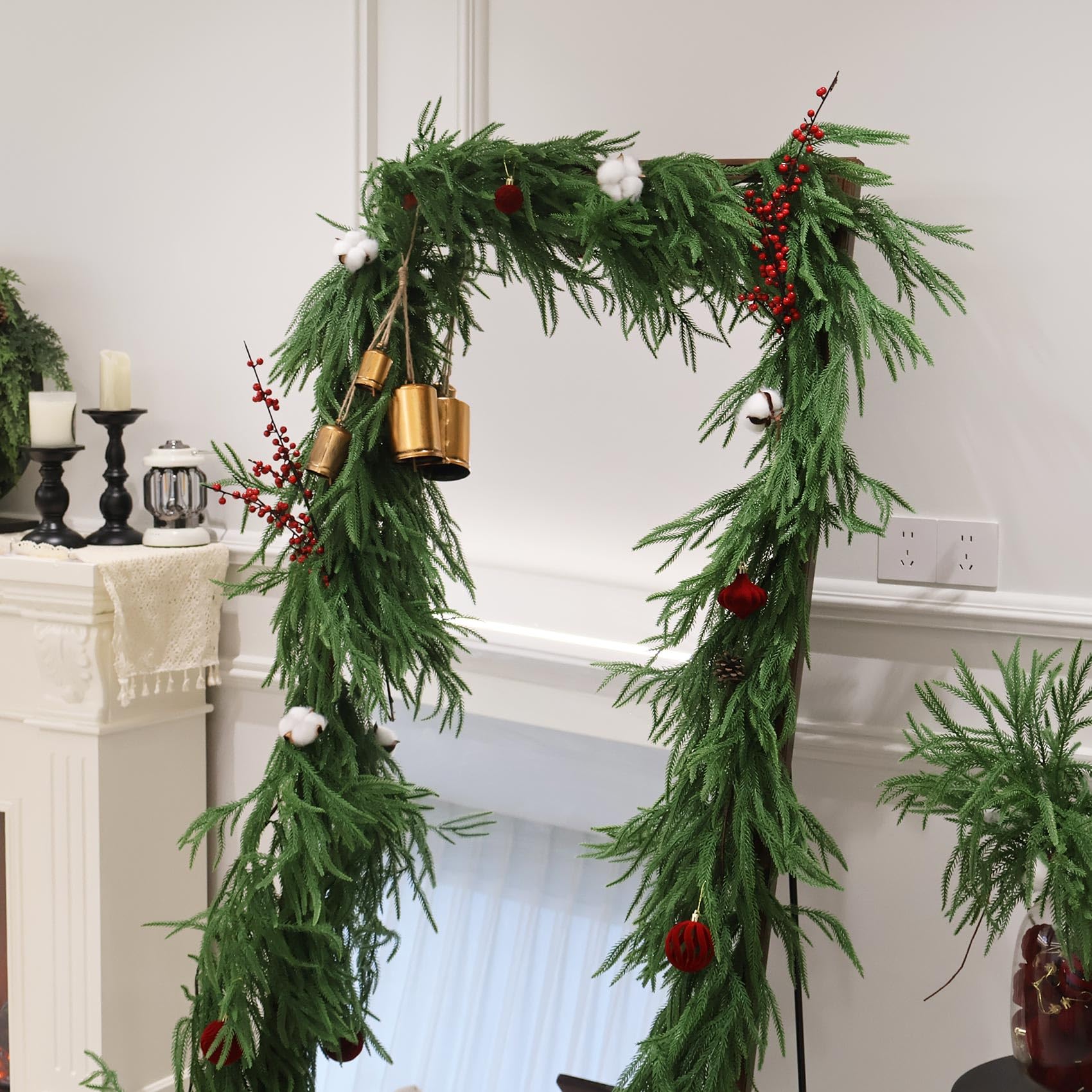 9FT Christmas Garlands Norfolk Pine Garland Real Touch Artificial Faux Greenery Garland for Holiday Indoor Outdoor Decor - Image 3