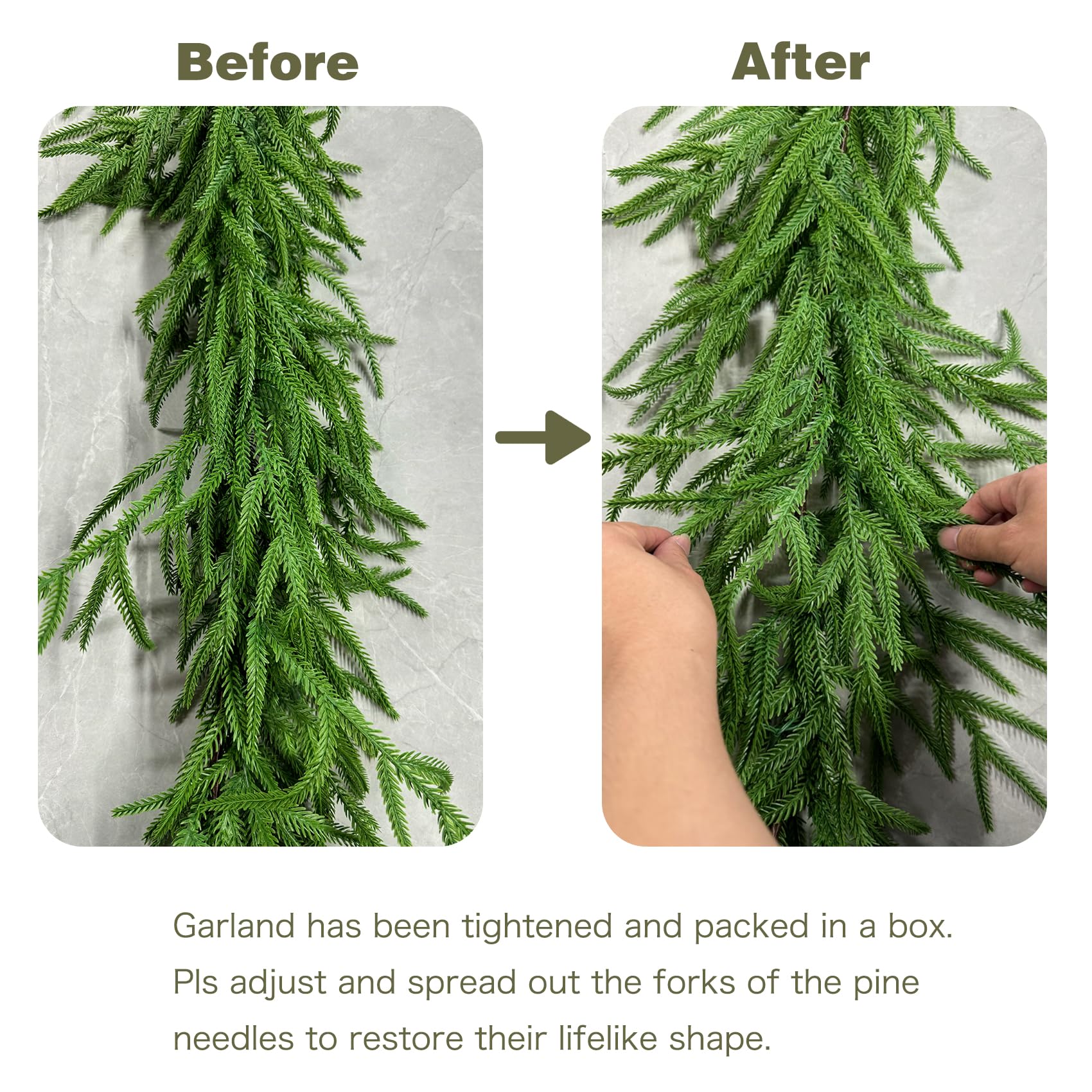 9FT Christmas Garlands Norfolk Pine Garland Real Touch Artificial Faux Greenery Garland for Holiday Indoor Outdoor Decor - Image 6