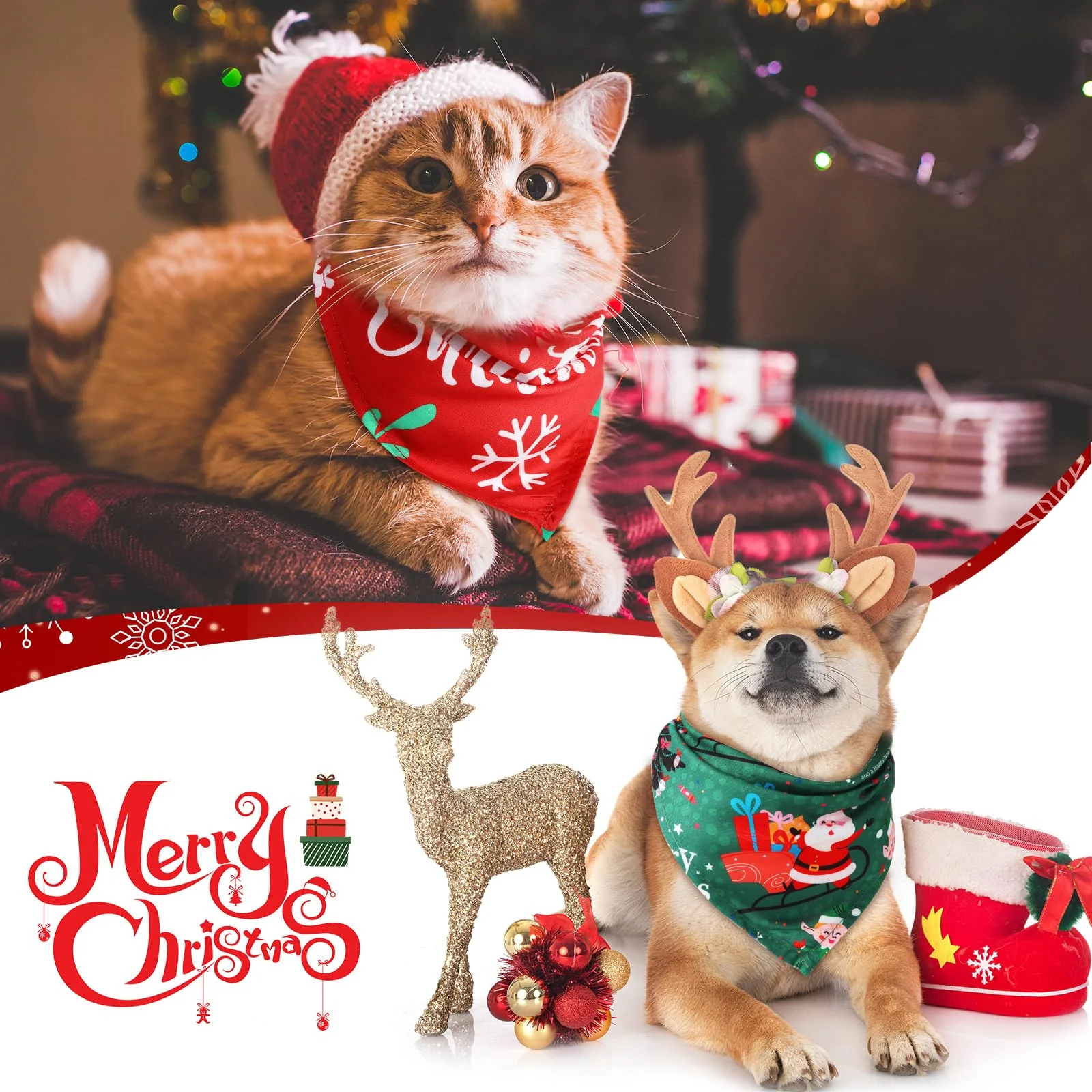 Abbylike 50 Pcs Christmas Dog Bandanas Bulk Xmas Bandanas for Dogs Triangle Kerchief Bibs Scarf Set for Pet Xmas Costume Photo Props Accessories Pet Shops Grooming, 25 Styles (25.6 x 17.7 x 17.7) - Image 3