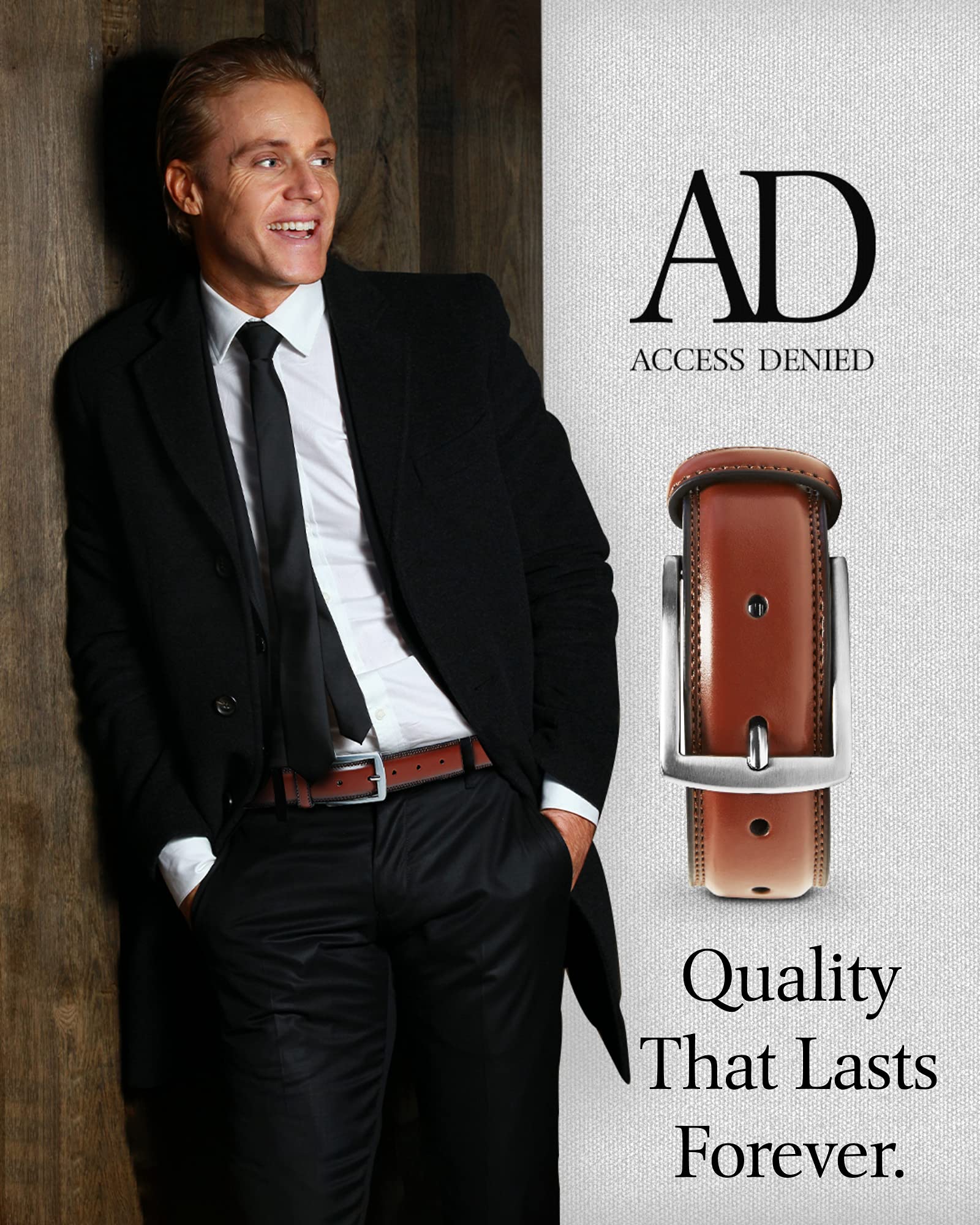 Access Denied Genuine Leather Dress Belts For Men - Mens Belt For Suits, Jeans, Uniform Brown Belt - Designed in the USA - Holiday Christmas Gifts For Men - Image 4