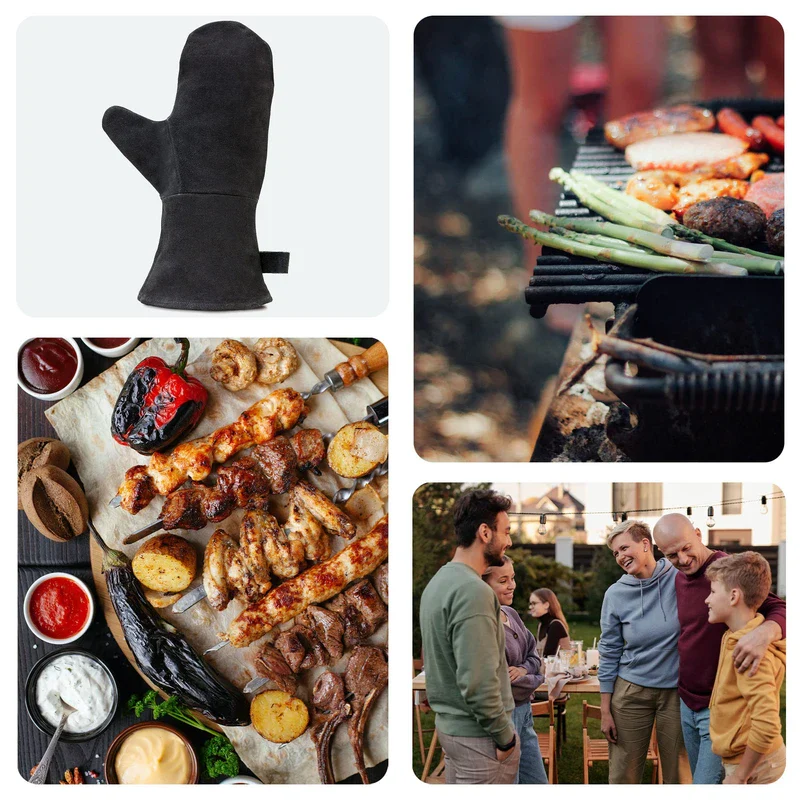 Achilles Fireplace Gloves, Oven Gloves, Grill Gloves, Fireproof Made of Leather with Thermal Insulation, Black - Image 6