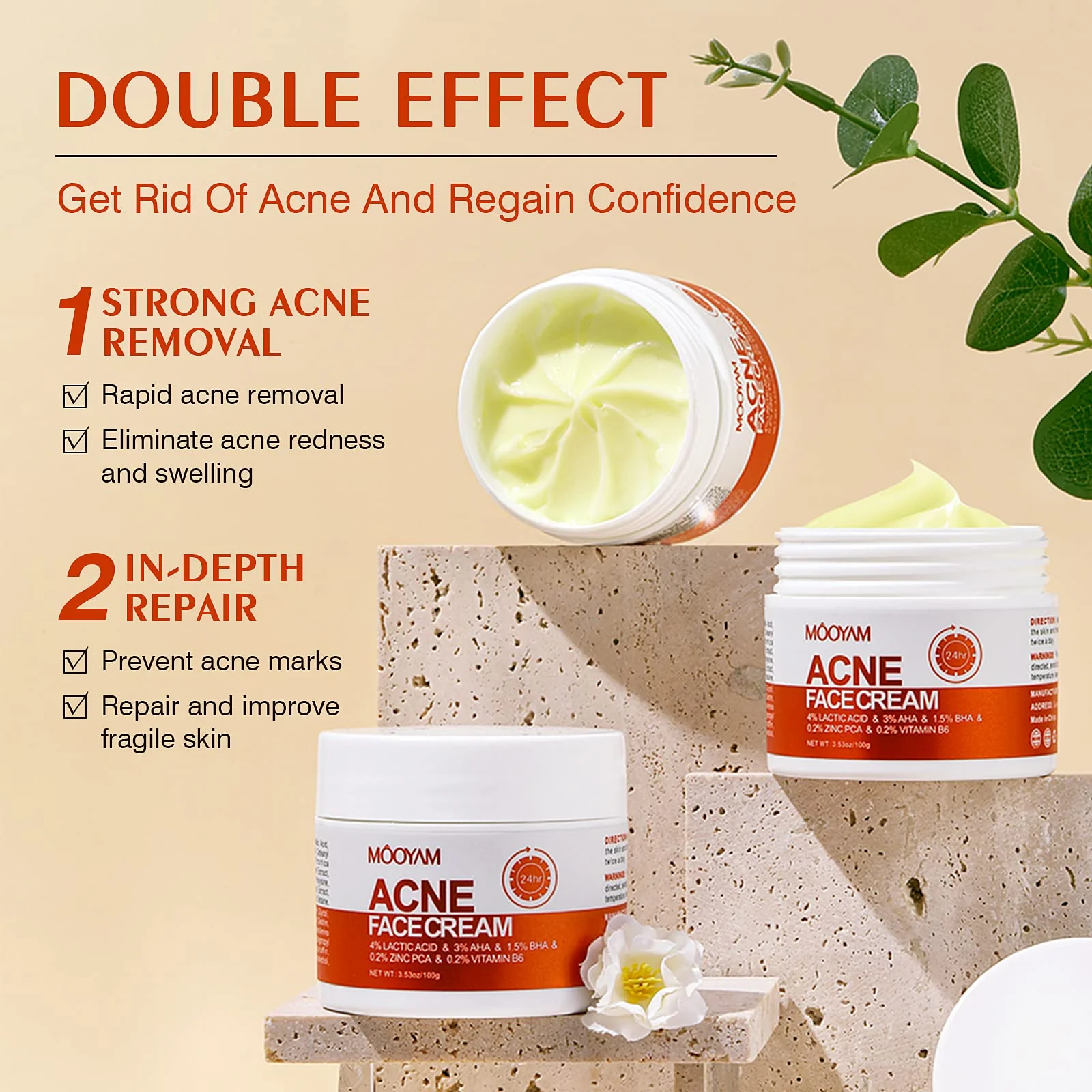 Acne Treatment for Face for Hormonal Cystic Stubborn Acne Cream for Sensitive Skin Teens Adults Women Men Spot Pimple Butt Control Rapid Clearing Breakout Overnight Face Blemish Treatment Moisturizer - Image 3