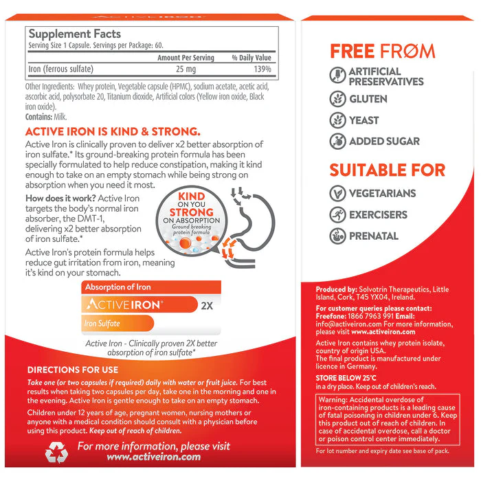 Active Iron High Potency Iron Supplement, 2X Better Absorption & Non-Constipating, Helps Support Energy, Iron Pills for Women & Men, 25mg (60 Capsules) - Image 8