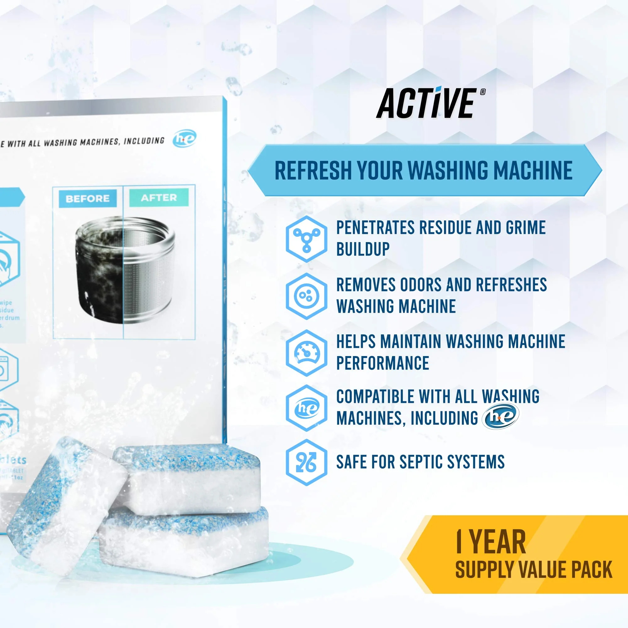 ACTIVE Washing Machine And Dishwasher Cleaning Tablets Bundle - Includes 12 Month Supply Dishwasher Cleaner Deodorizer & Washing Machine Descaler Deep Cleaning Tablets - 48 Tablet Set - Image 6